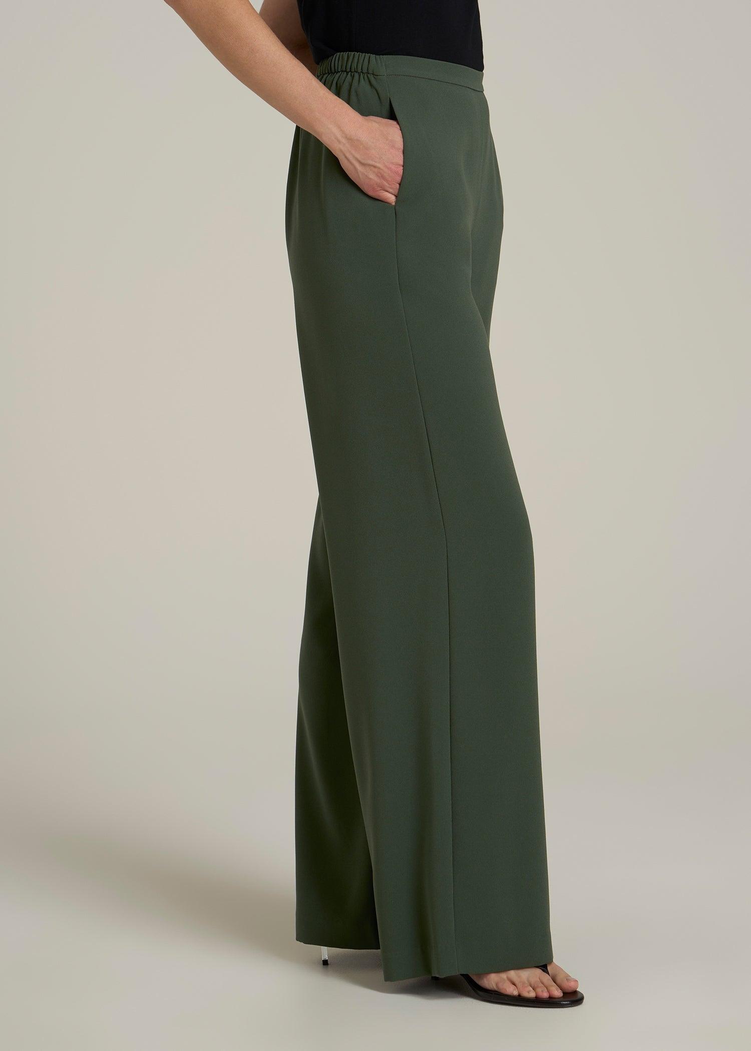 Pull-On Crepe Ultra Wide Pants for Tall Women in Climbing Ivy Female Product Image