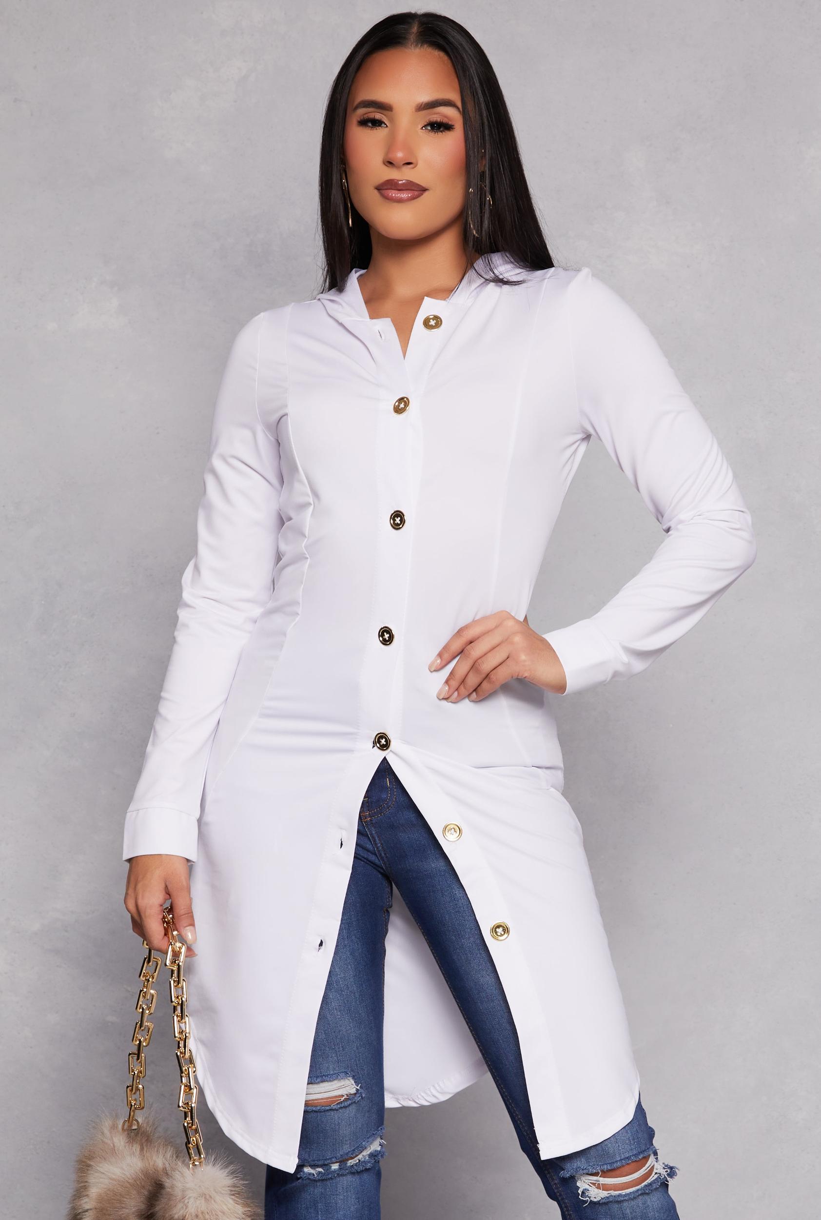 Womens Button Front Hooded Tunic Top Product Image