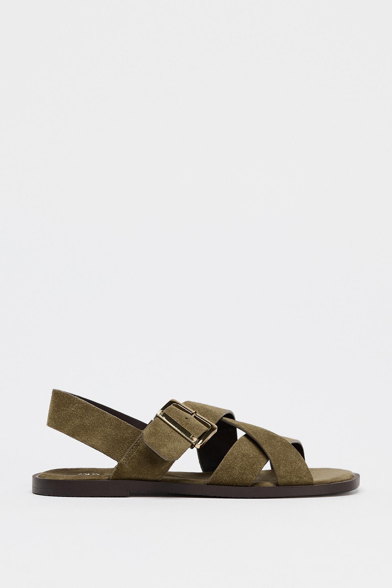 FLAT SUEDE STRAP SANDALS Product Image