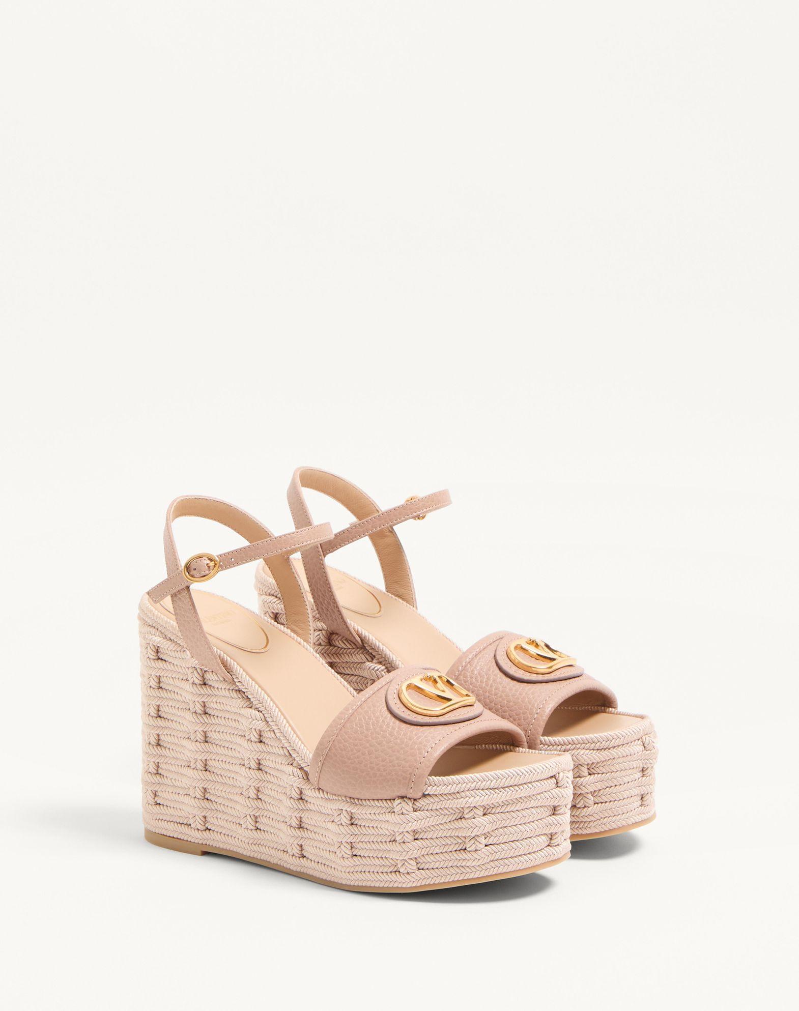 Vlogo Signature Wedge Sandal In Grainy Calfskin 120Mm Product Image