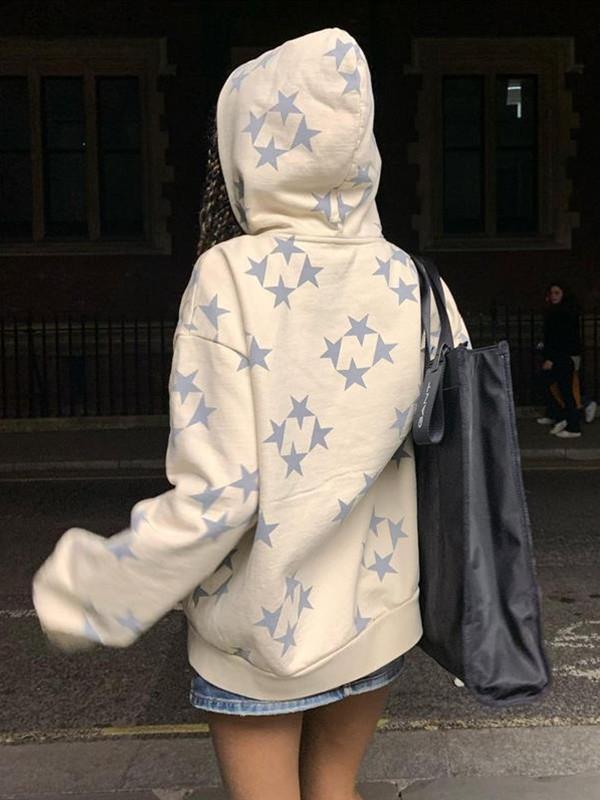 Oversized Star Print Zip Up Hoodie Product Image