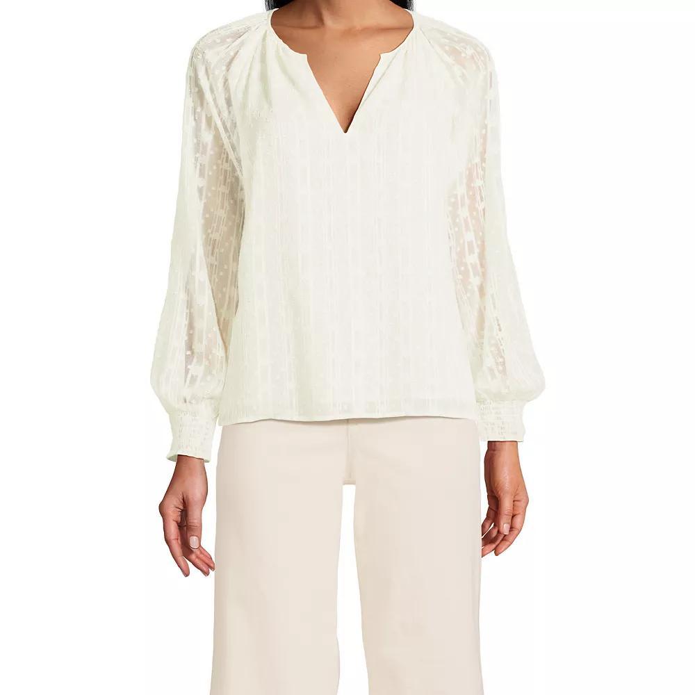 Women's Lands' End Clip Dot Chiffon Blouse, Size: Large, Fresh Ivory Product Image