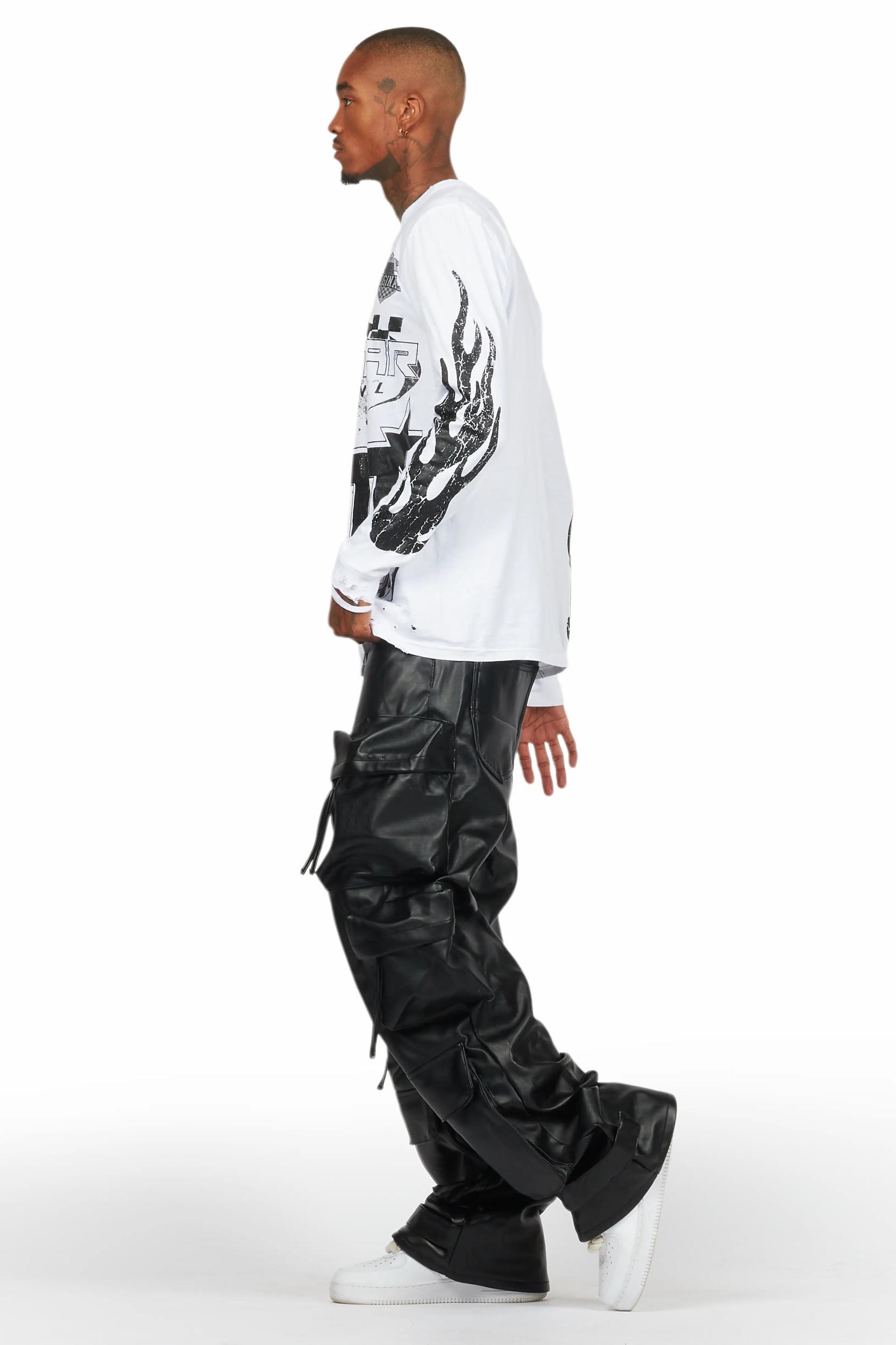 Lenz Black PU Stacked Leather Jean Male Product Image