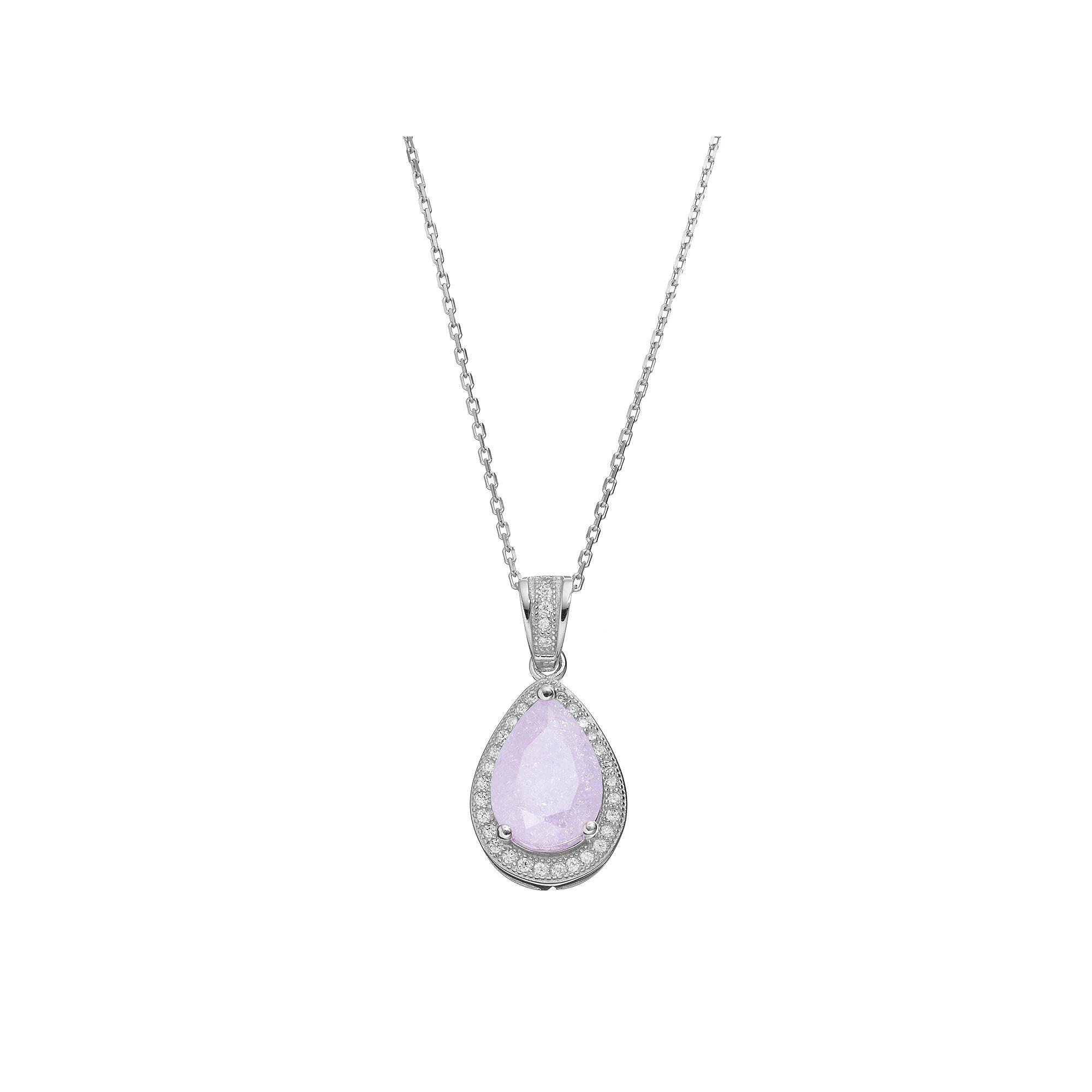 Sterling Silver Ice Cubic Zirconia Teardrop Halo Pendant Necklace, Women's, Size: 18", Pink Product Image