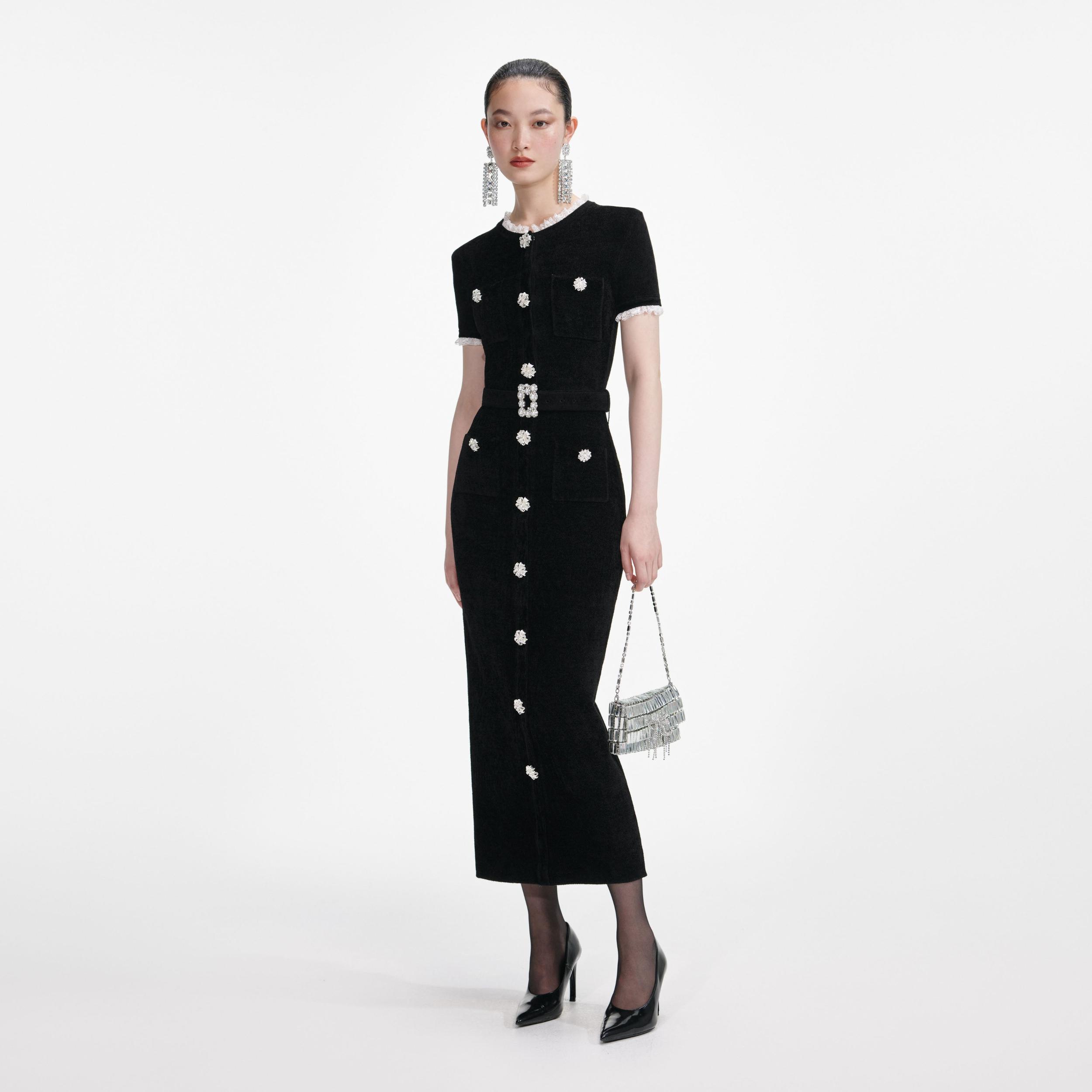 Black Chenille Knit Midi Dress Product Image