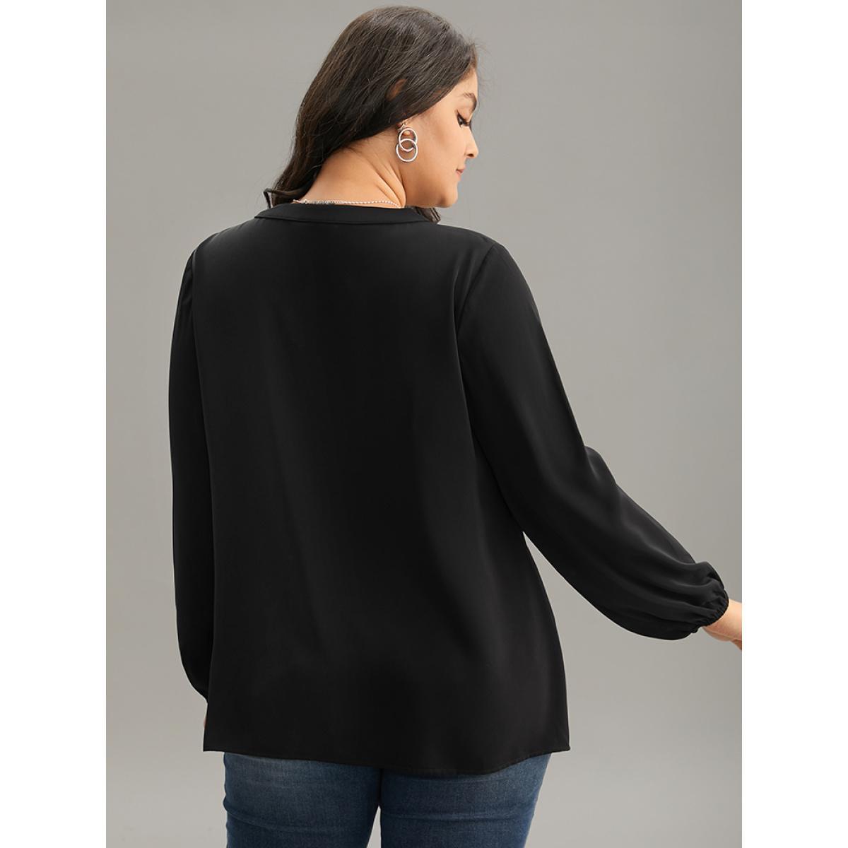 Plus Size Black Anti-Wrinkle Lace Up Chain Detail Lantern Sleeve Blouse Women Office Long Sleeve Tie Neck Party Blouses BloomChic 14-16/1X Product Image