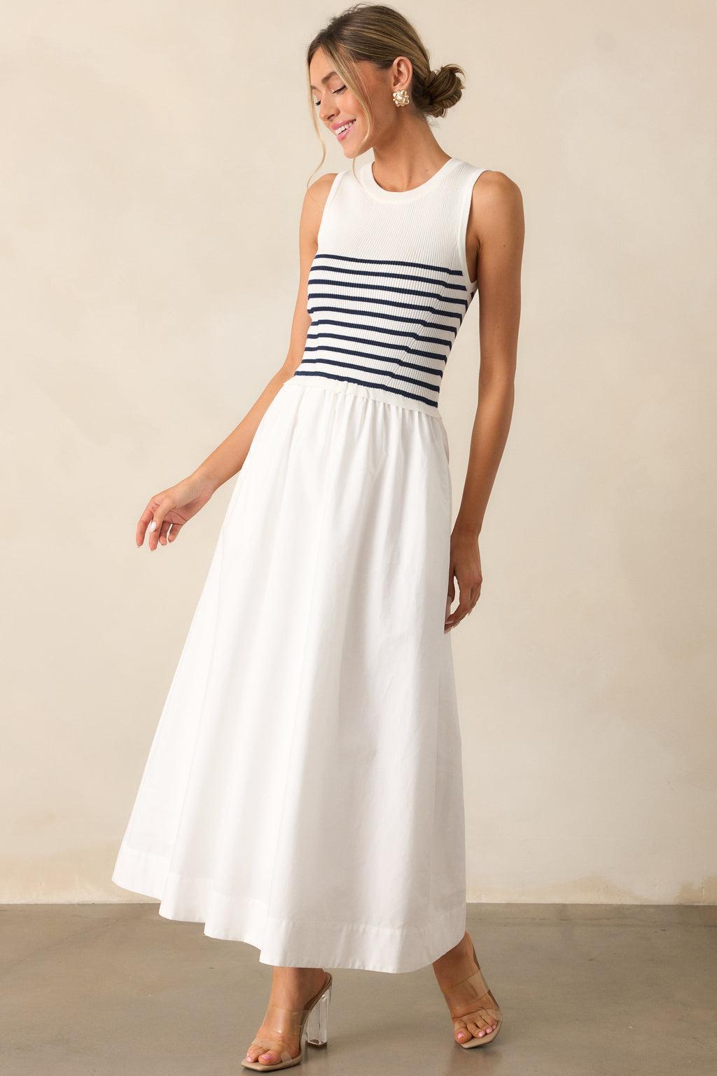 Picnic Weather White Stripe Sleeveless Maxi Dress Product Image
