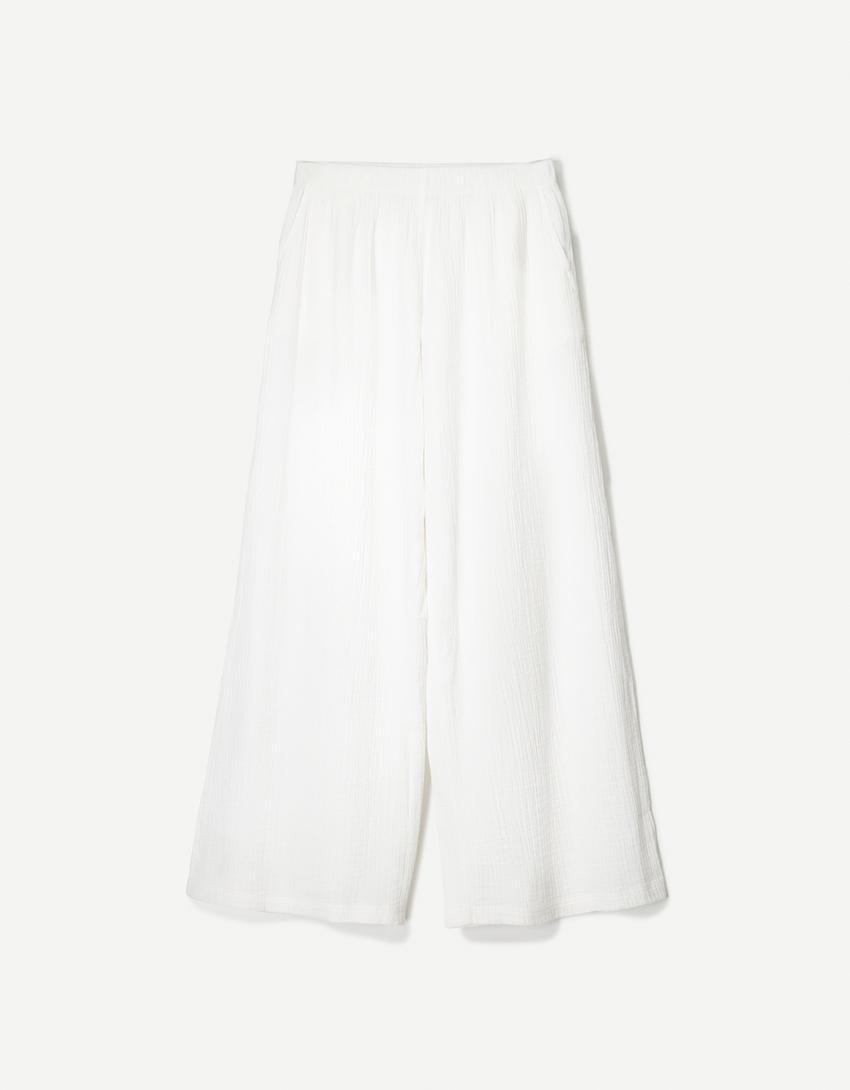 Wide-leg rustic double cloth pants Product Image