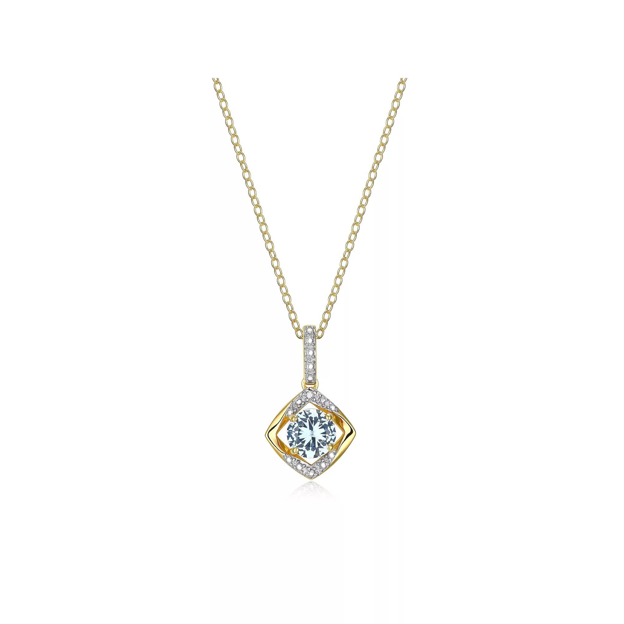 18k Gold Over Silver Gemstone & Diamond Accent Drop Pendant Necklace, Women's, Size: 18", March Synthetic Spinel Product Image