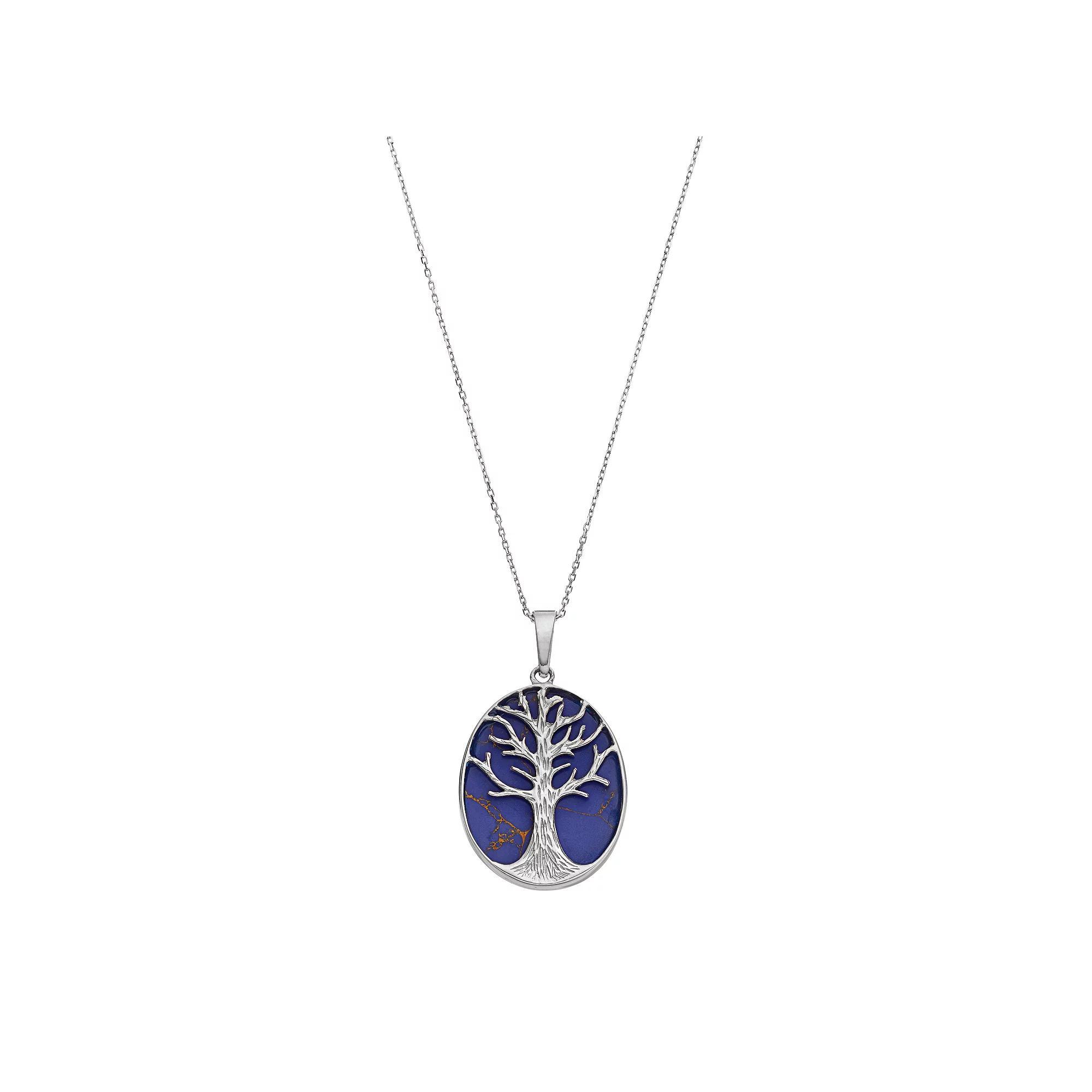 Sterling Silver Lab-Created Lapis Lazuli Tree of Life Oval Pendant, Women's, Size: 18", Blue Product Image