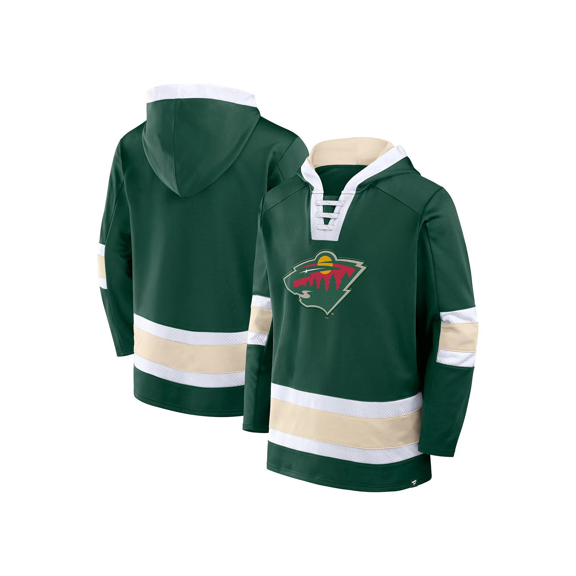 Men's Fanatics  Green Minnesota Wild Inside Line Fleece Pullover Hoodie, Size: Large Product Image