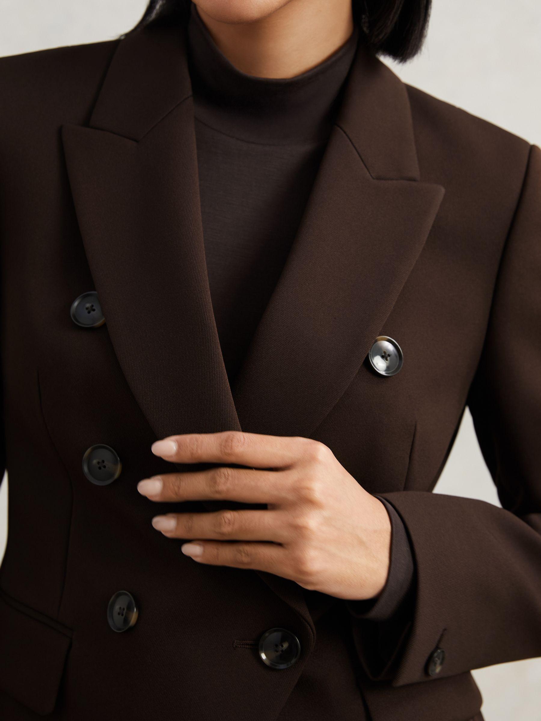 Petite Double-Breasted Suit Blazer in Chocolate Brown Product Image