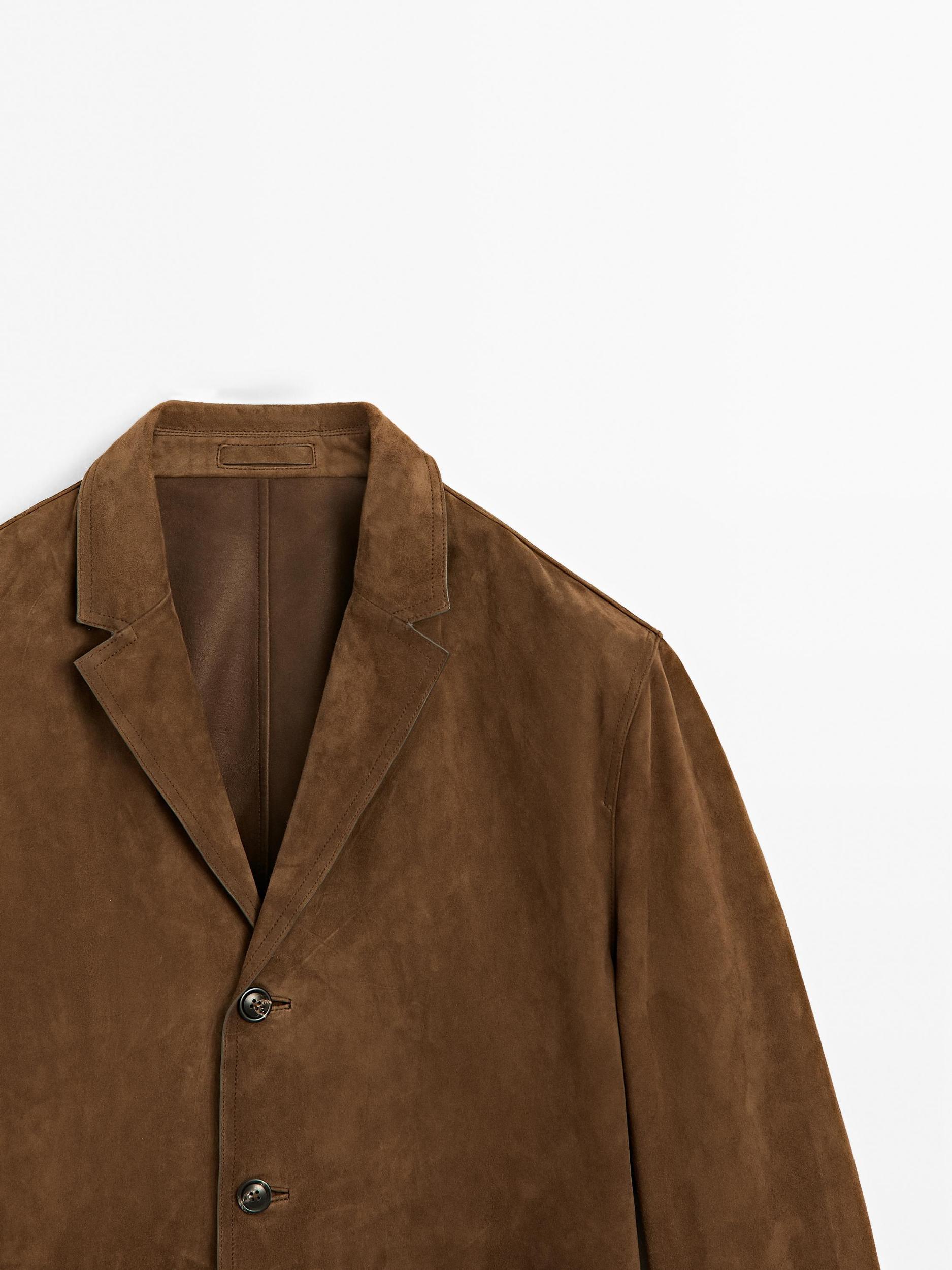 Suede leather blazer with topstitching Product Image