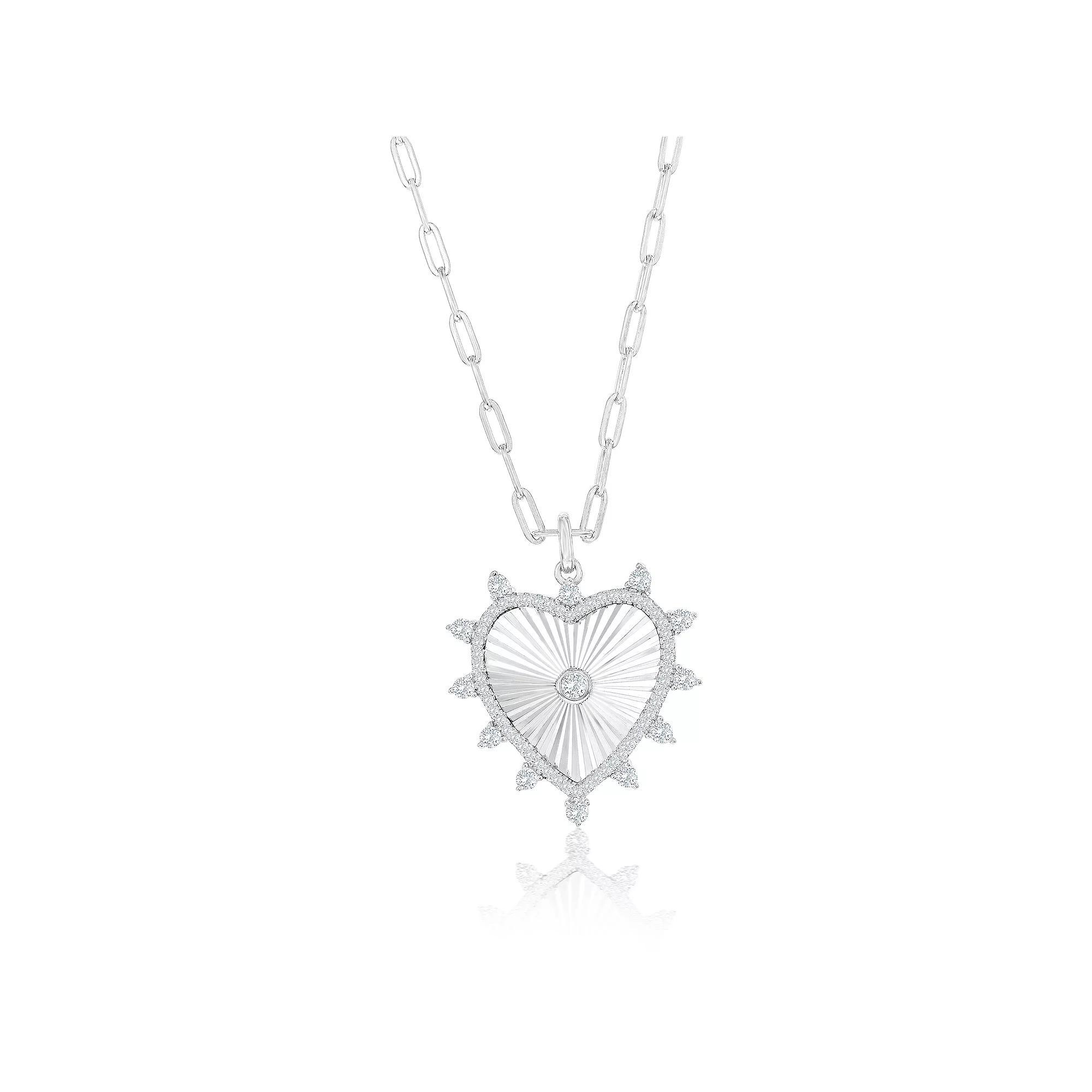 Argento Bella Sterling Silver Cubic Zirconia Border Heart Paperclip Chain Pendant Necklace, Women's, Size: 16-18" ADJ Product Image
