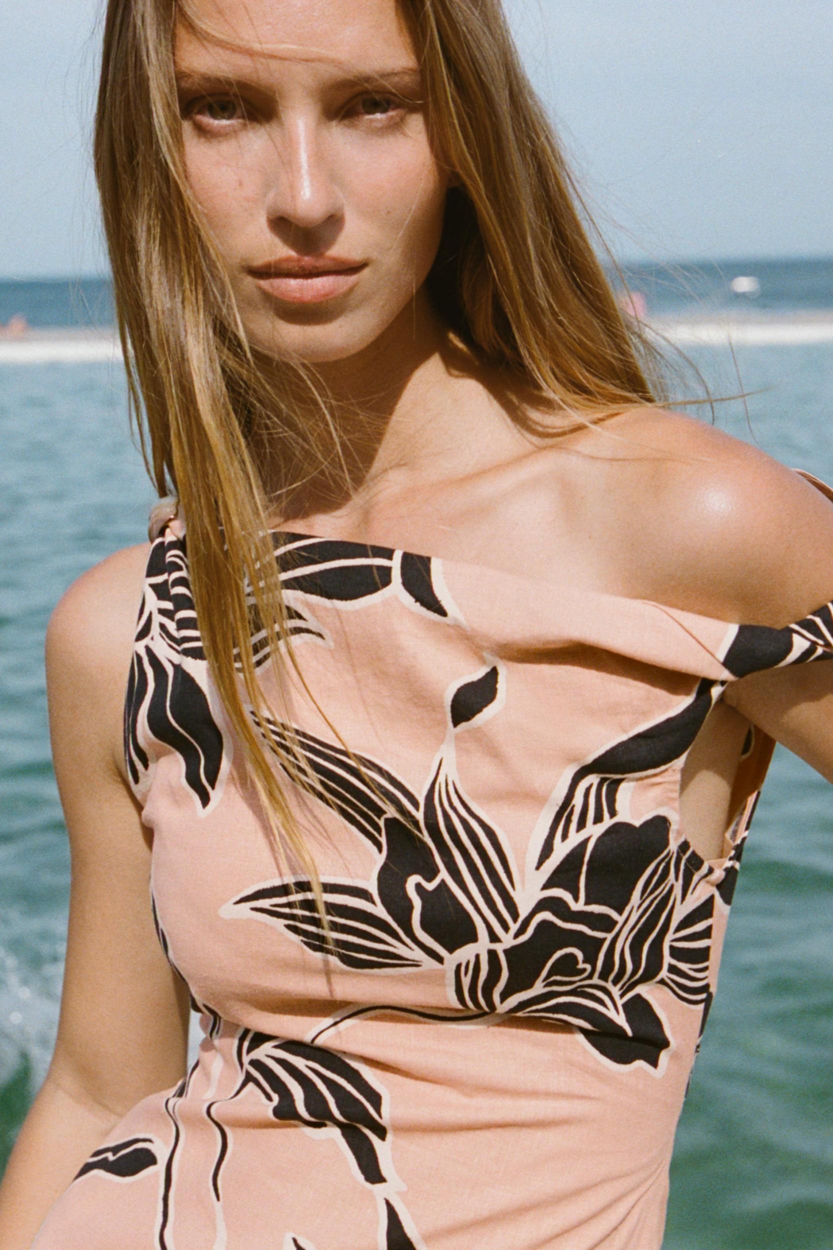 PRINTED LINEN BLEND MINI DRESS Product Image