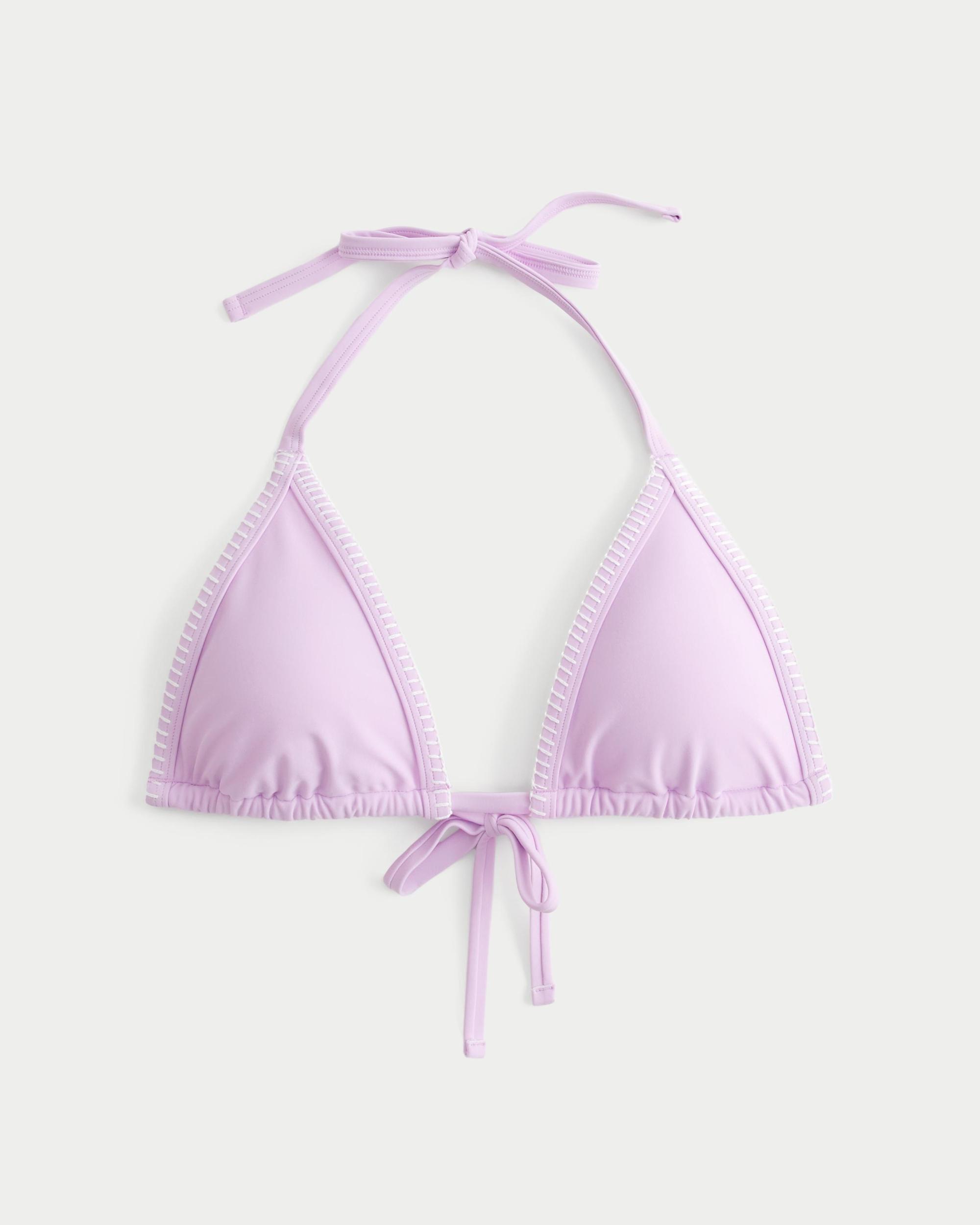 Embroidered Stitch Triangle Bikini Top Product Image