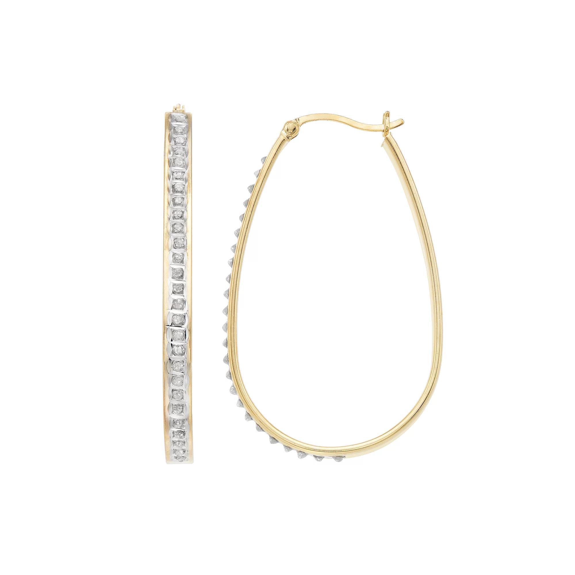 Diamond Mystique Oval Hoop Earrings, Women's, 18k Gold Over Silver Product Image