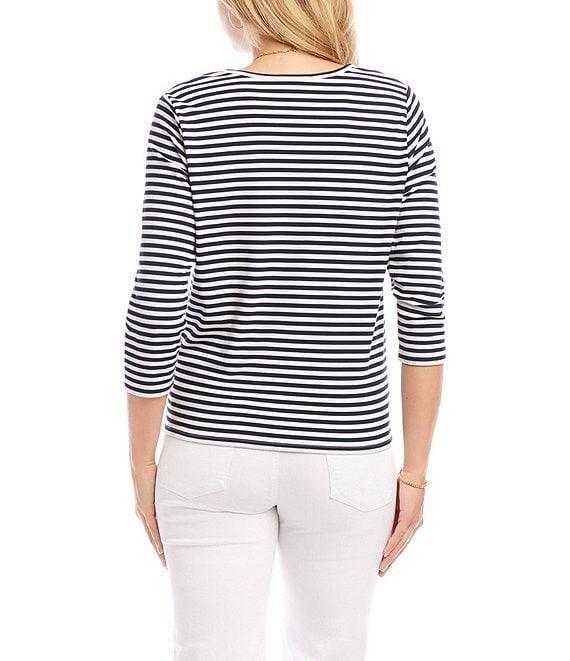 Karen Kane Striped Tie-Front Crew Neck 3/4 Sleeve Top Product Image