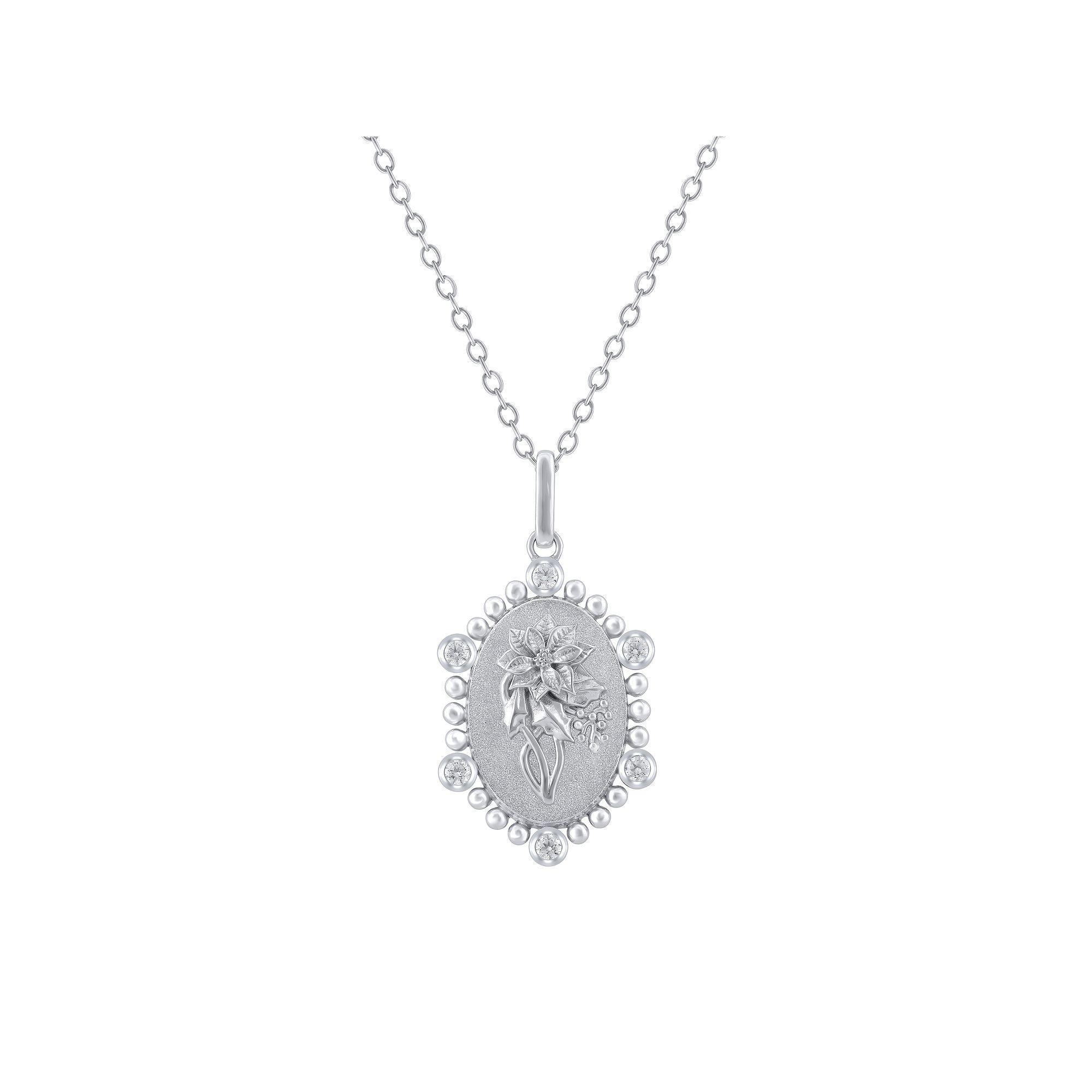 Royal Aura Sterling Silver 1/10 Carat T.W. Diamond Birth Flower December Holly Pendant Necklace, Women's, Size: 18" Product Image