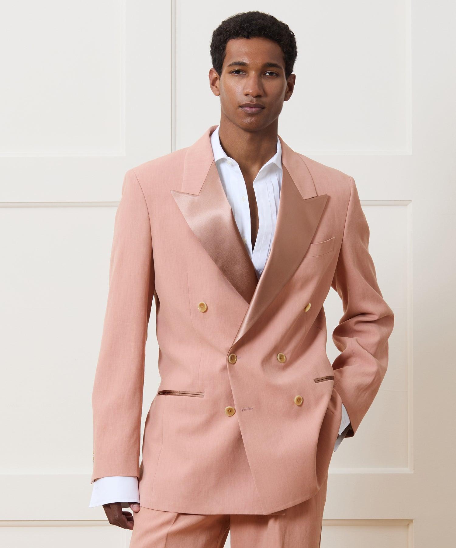 Italian Relaxed Sueded Linen Double-Breasted Tuxedo Jacket Product Image