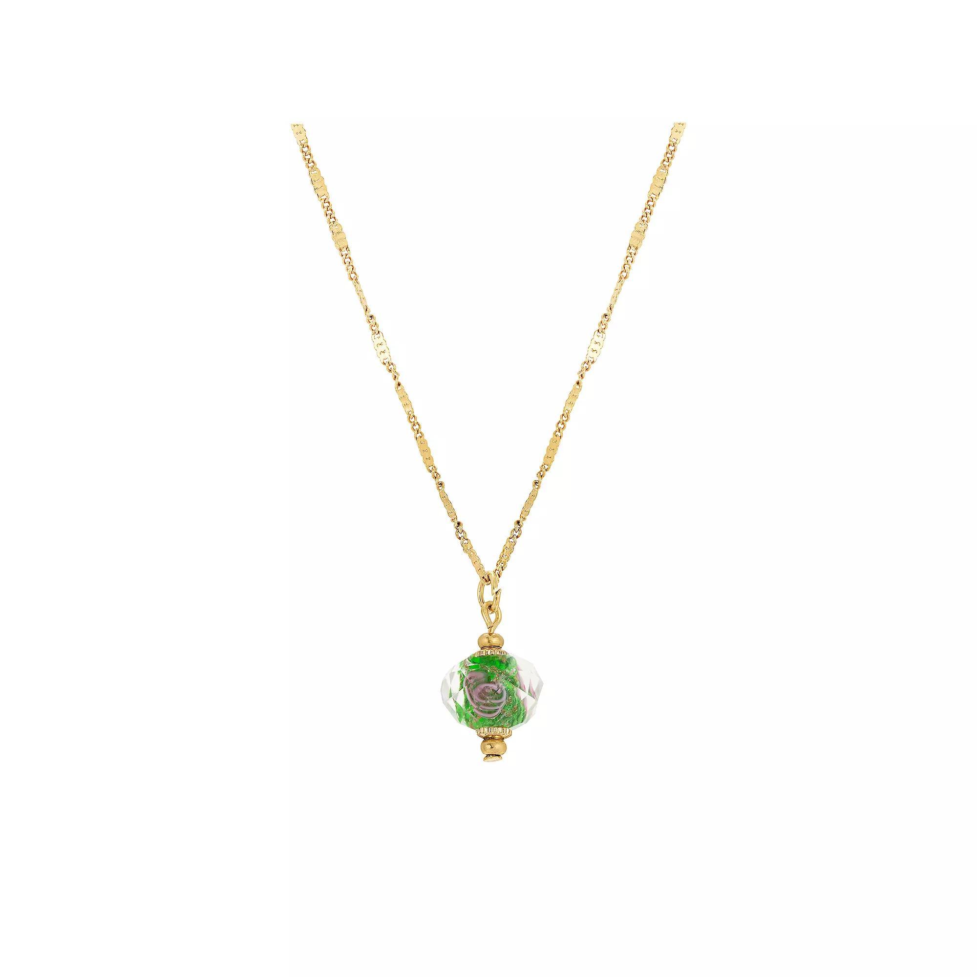 1928 Gold Tone Emerald and Pink Flower Bead Necklace, Womens, Green Product Image
