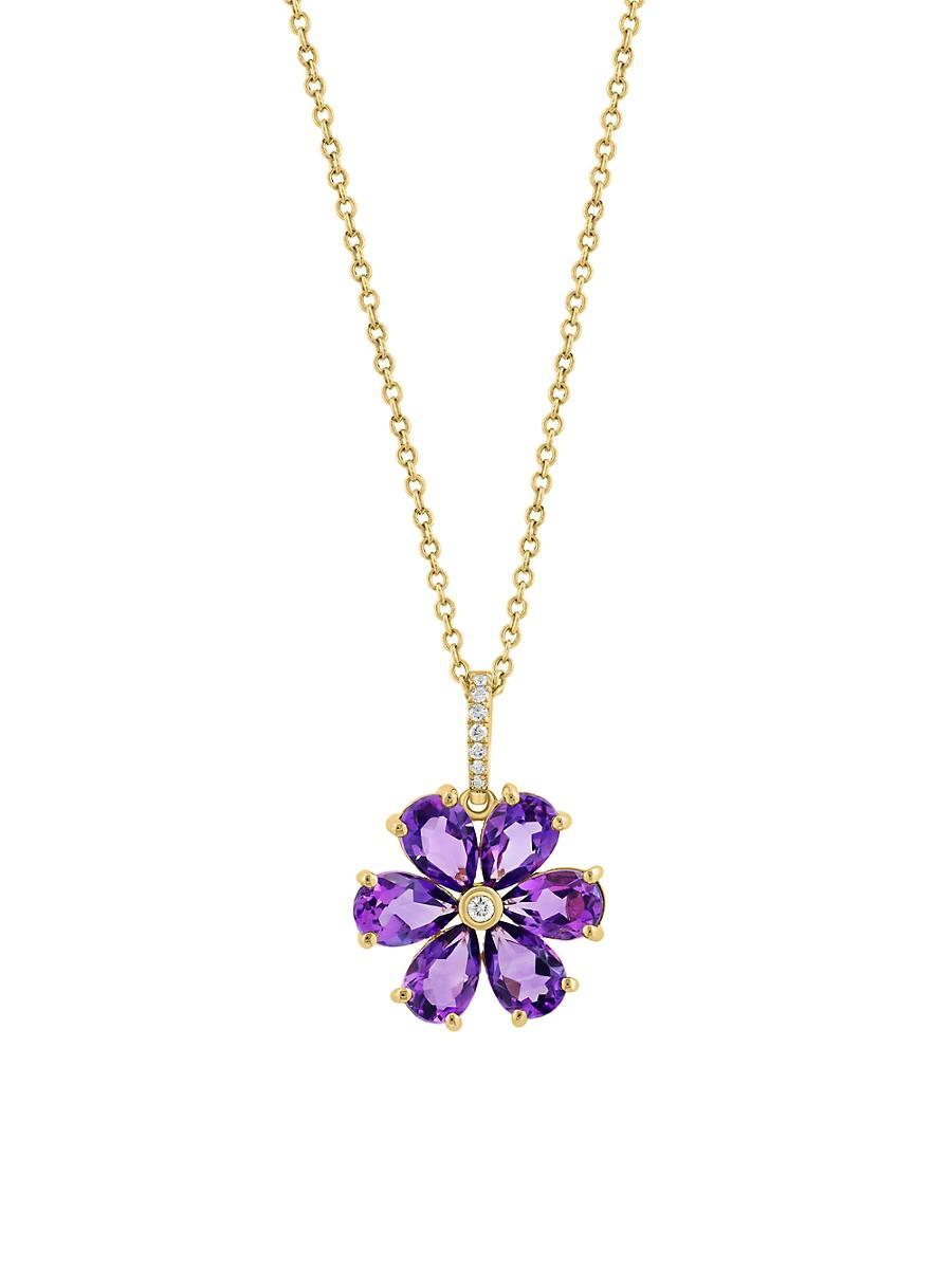 Womens 14K Yellow Gold, Amethyst & 0.03 TCW Diamond Pendant Necklace Product Image