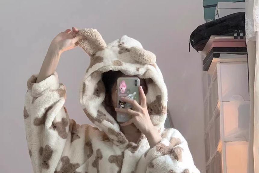 Bear Print Hooded Pajama Robe Product Image