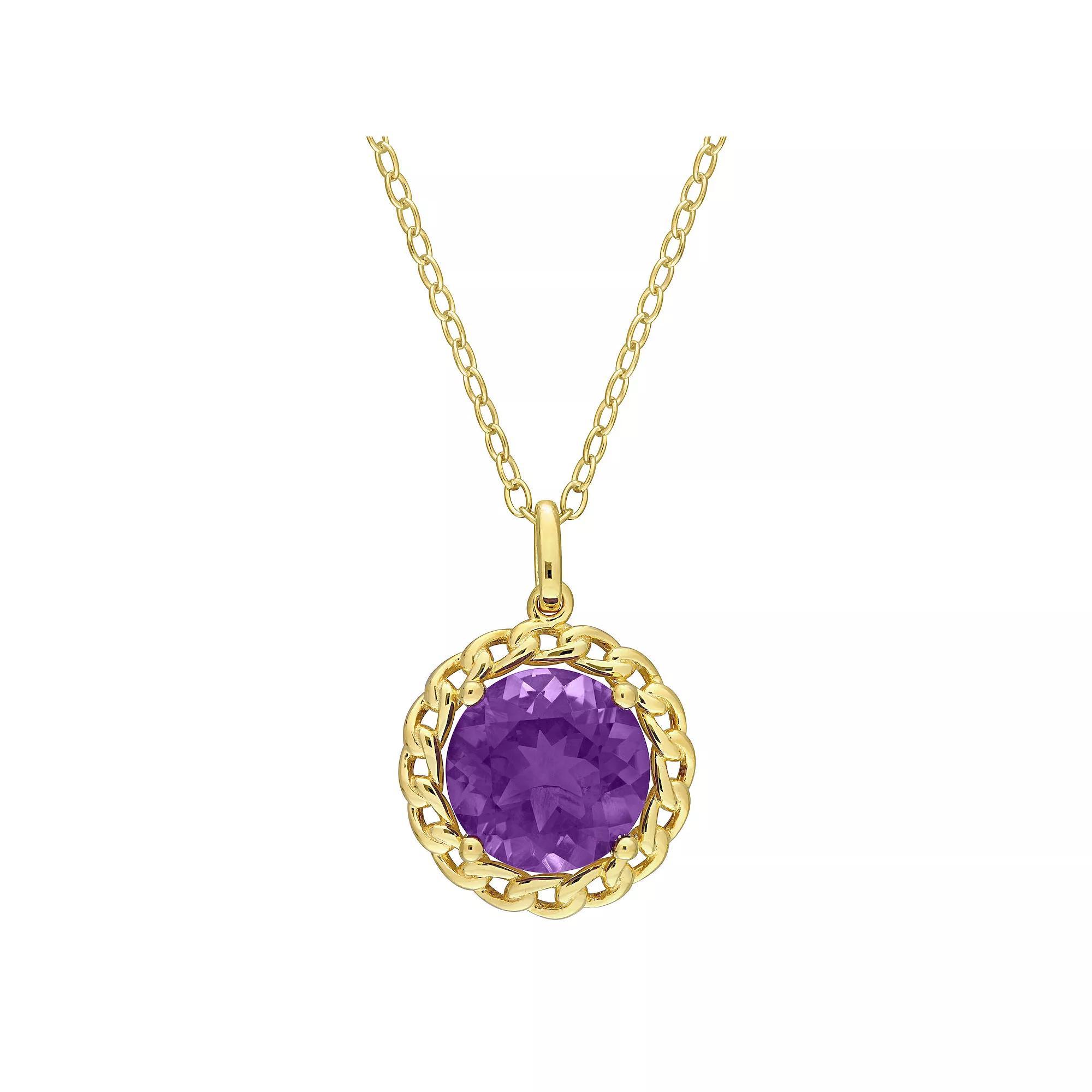 Stella Grace 18k Gold Over Silver Amethyst Halo Link Pendant Necklace, Women's, Size: 18", Gold Tone Product Image