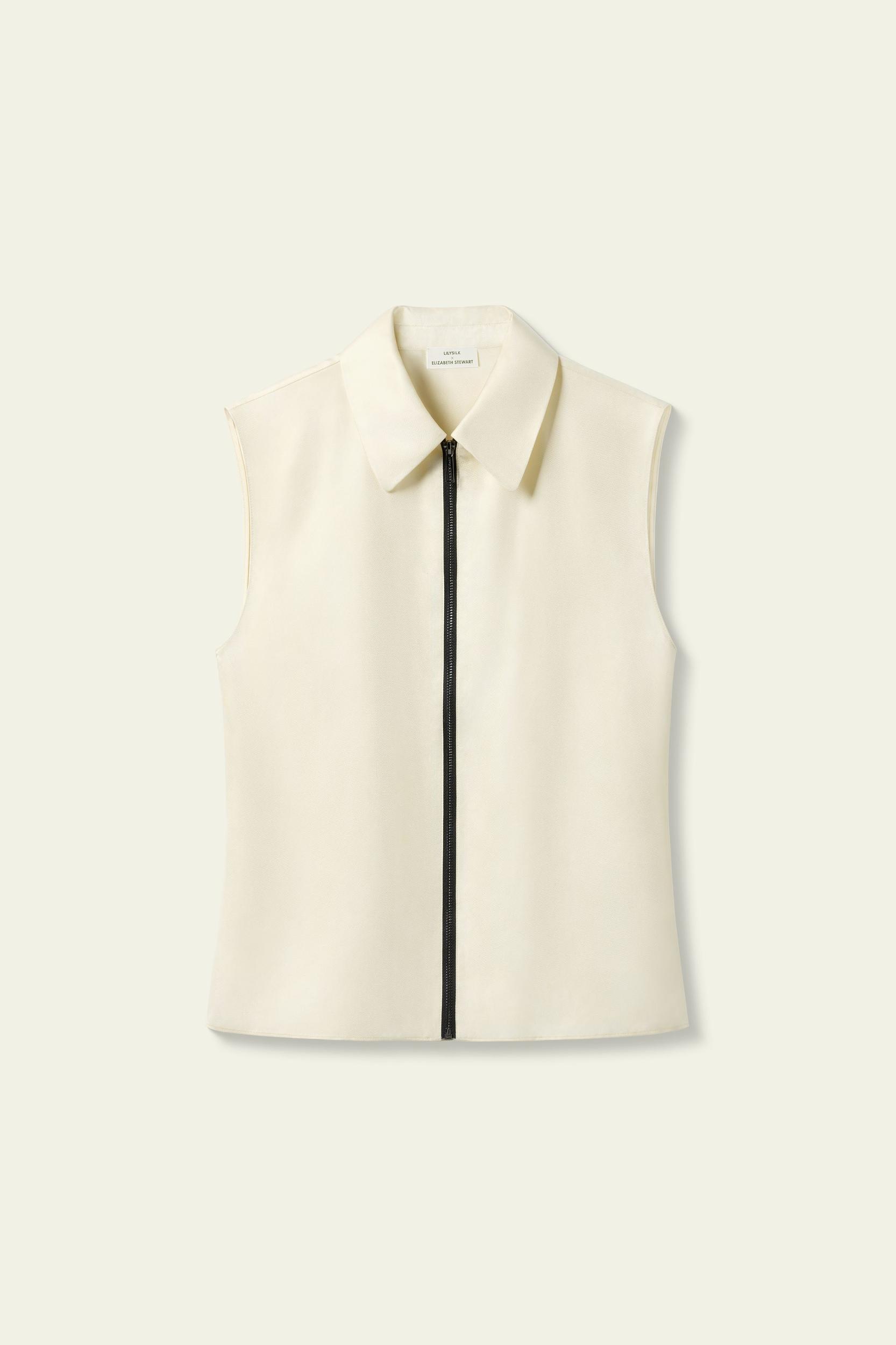 Sleeveless Full Zip Silk Vest Product Image