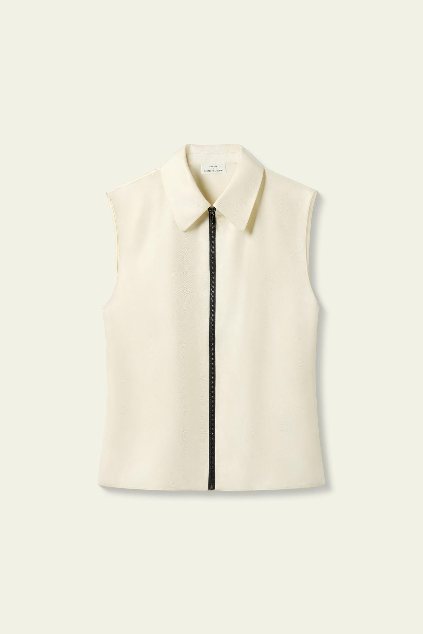 Sleeveless Full Zip Silk Vest Product Image