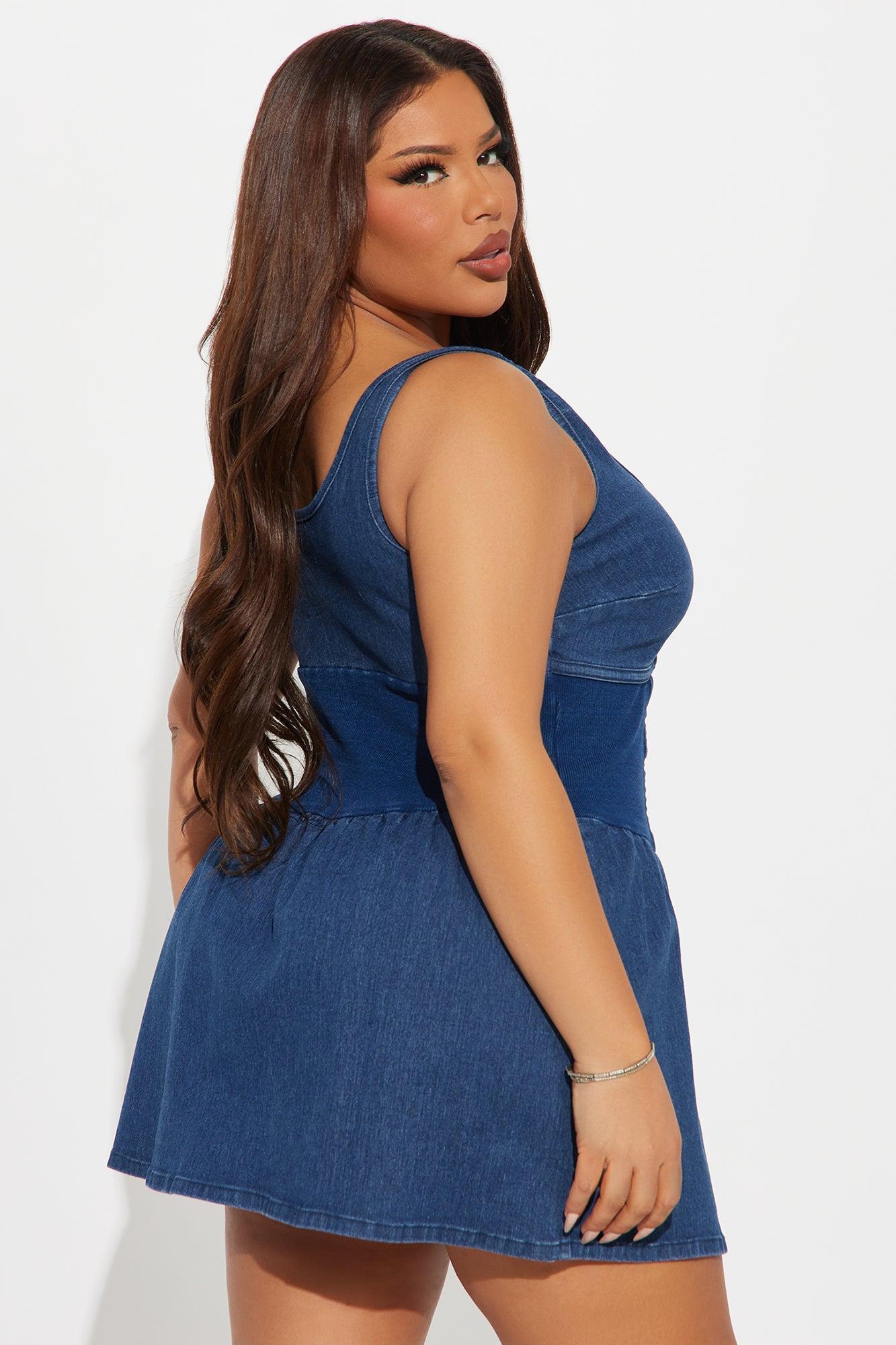 Playful Mood Denim Micro Mini Dress - Dark Wash Product Image