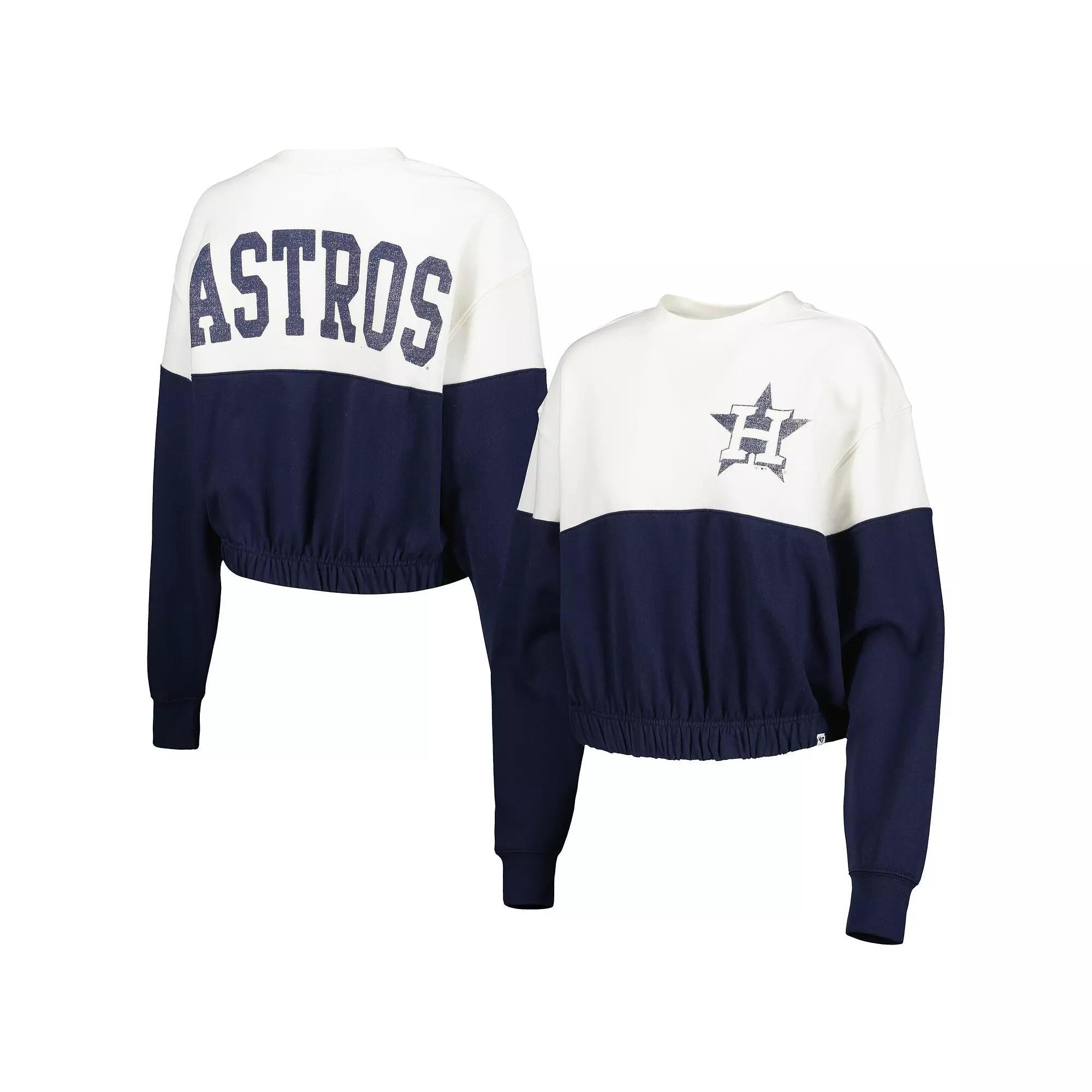 Women's '47 White/Navy Houston Astros Take Two Bonita Pullover Sweatshirt, Size: Medium Product Image