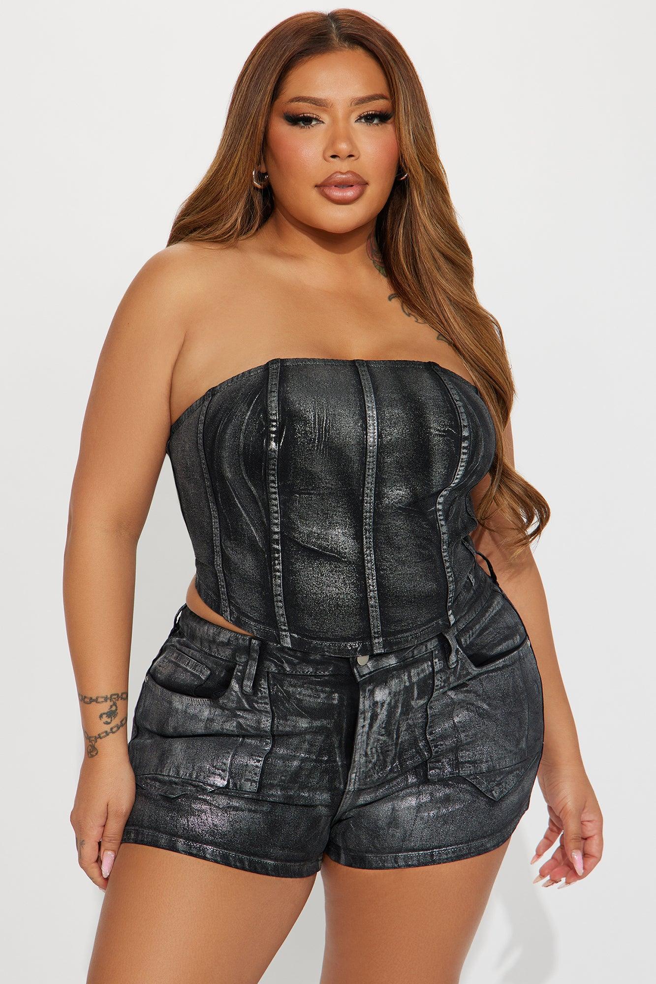 Sylvia Strapless Denim Corset - Black Product Image