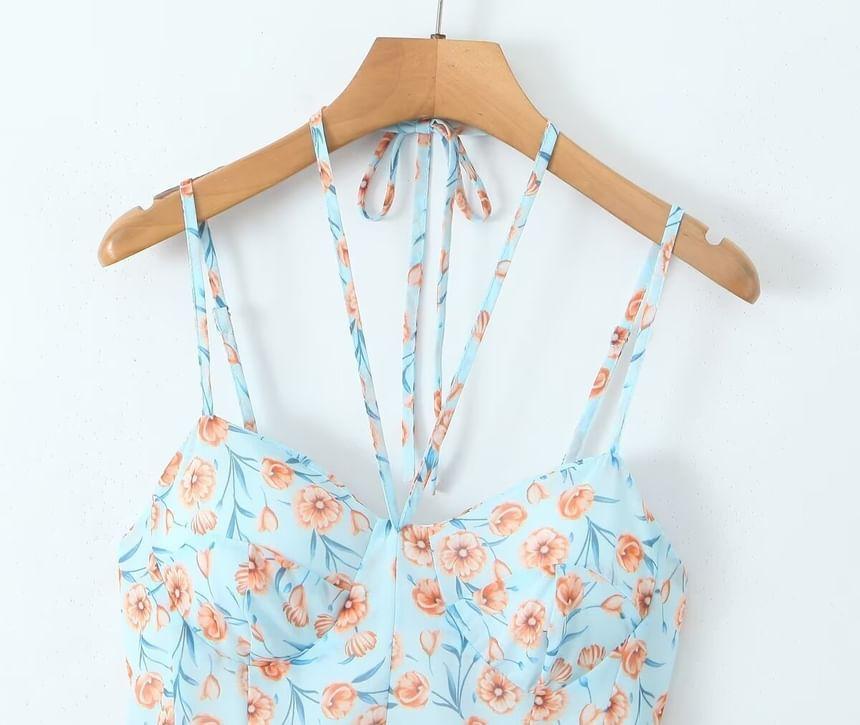 Spaghetti Strap Floral Print Mini A-Line Romper Product Image