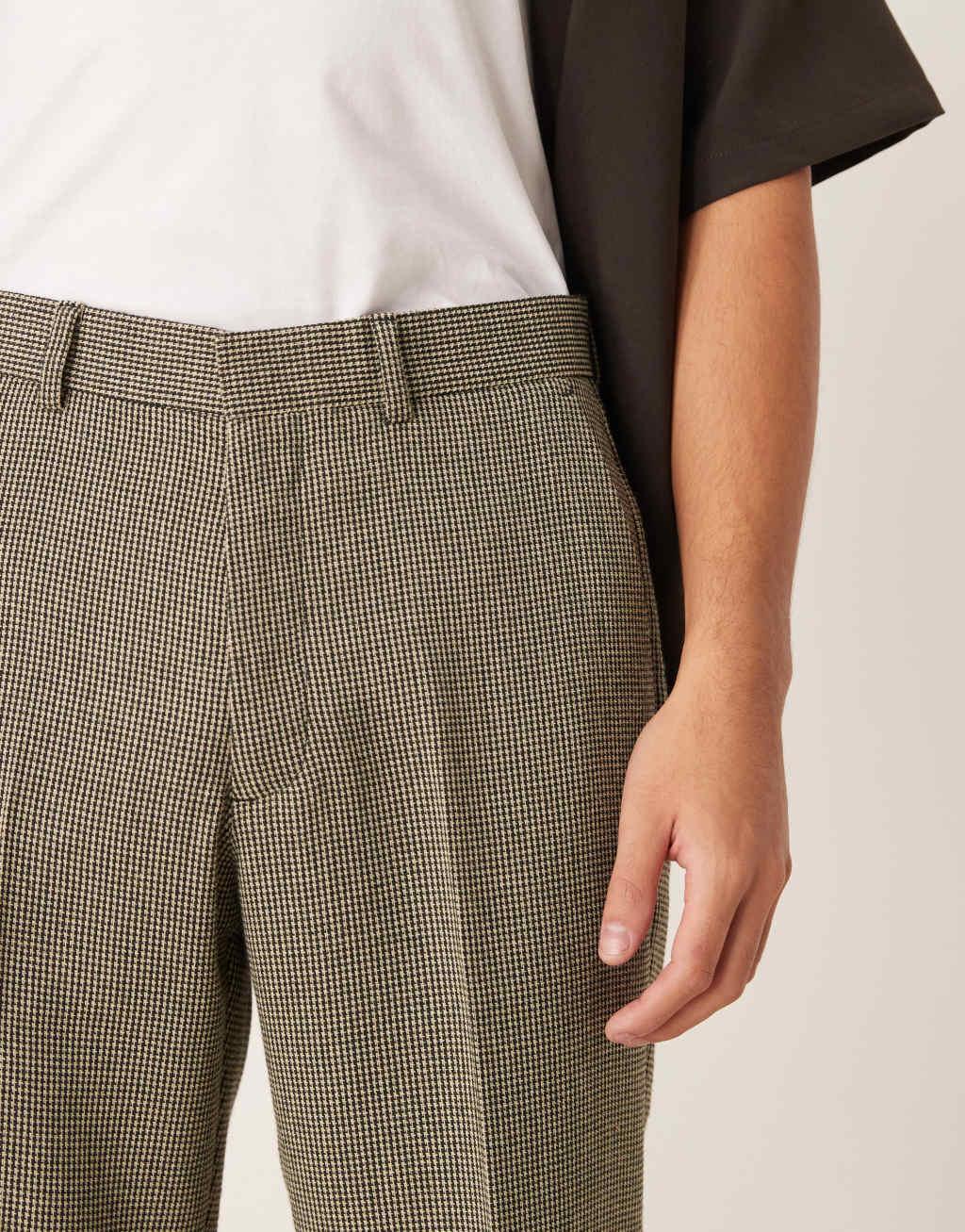 ASOS DESIGN smart straight leg wool blend pants in dark green puppytooth Product Image