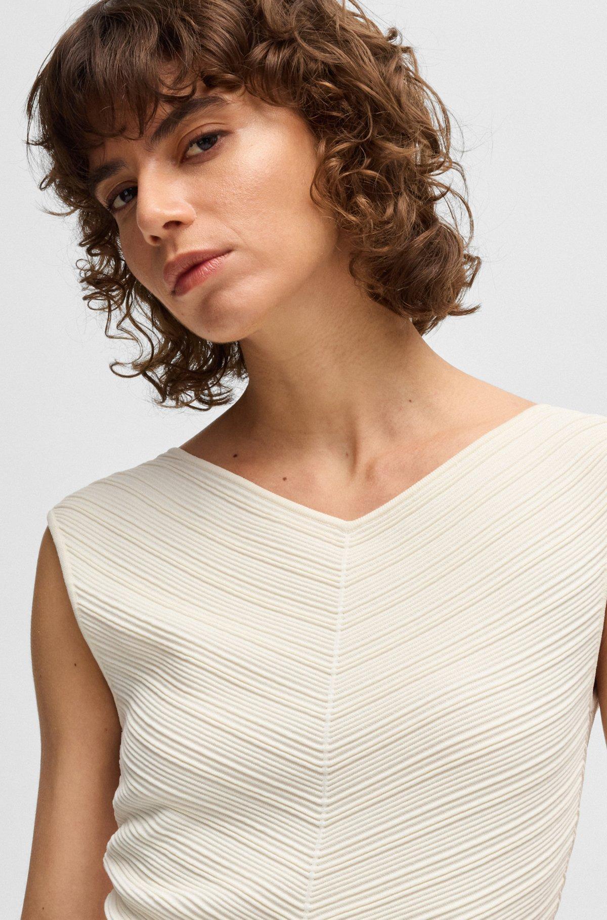 BOSS - V-neck top with knitted structure - White Product Image