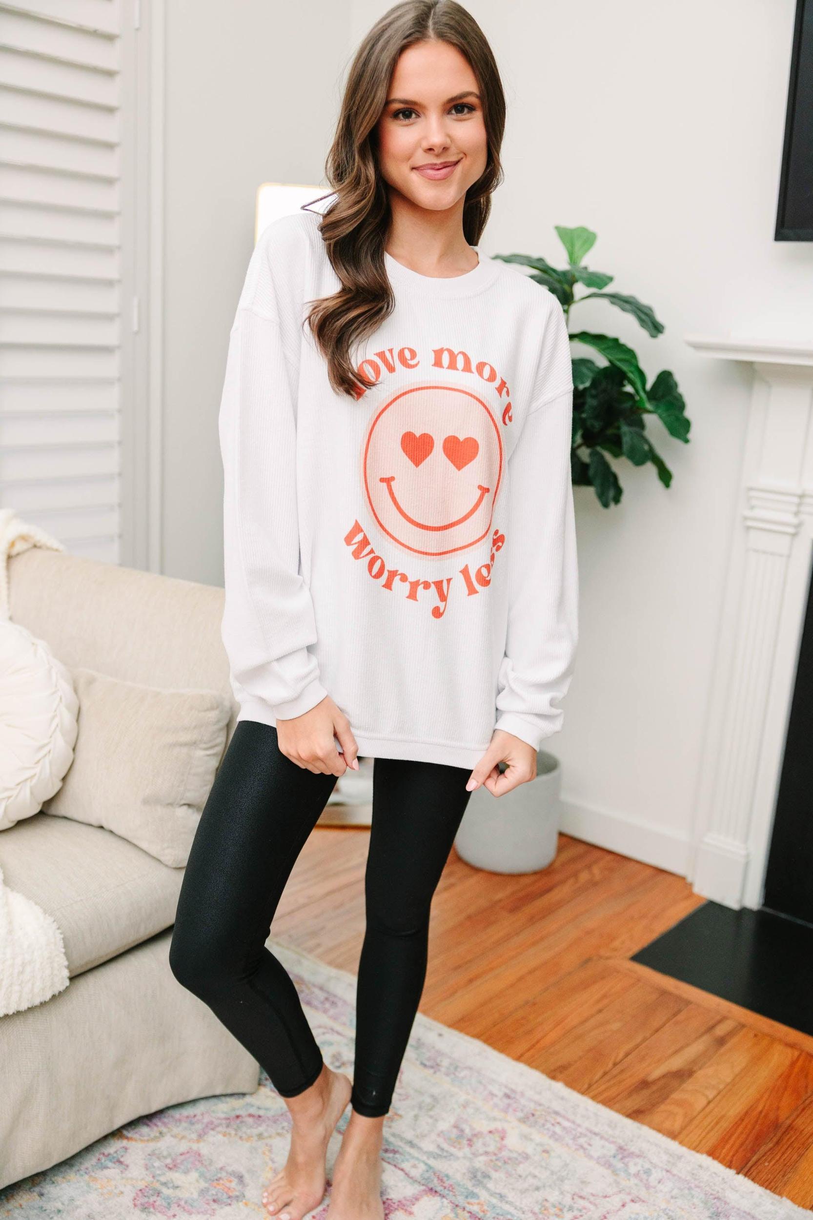 Love More Worry Less White Graphic Corded Sweatshirt Female Product Image