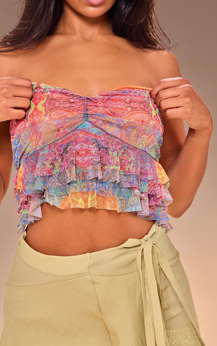 Multi Printed Ruffle Mesh Bandeau Product Image