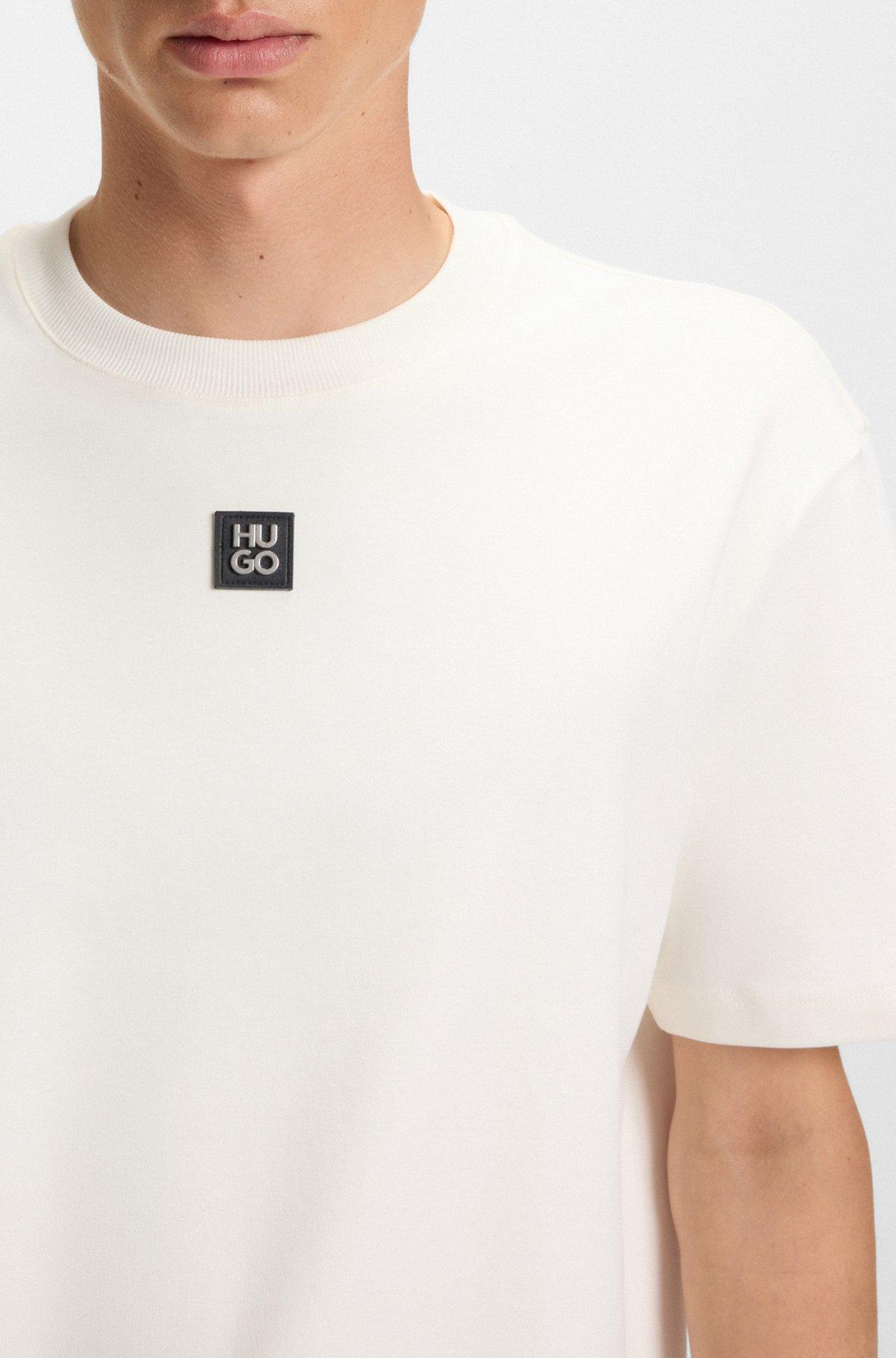 HUGO - Interlock-cotton regular-fit T-shirt with stacked logo - White Product Image