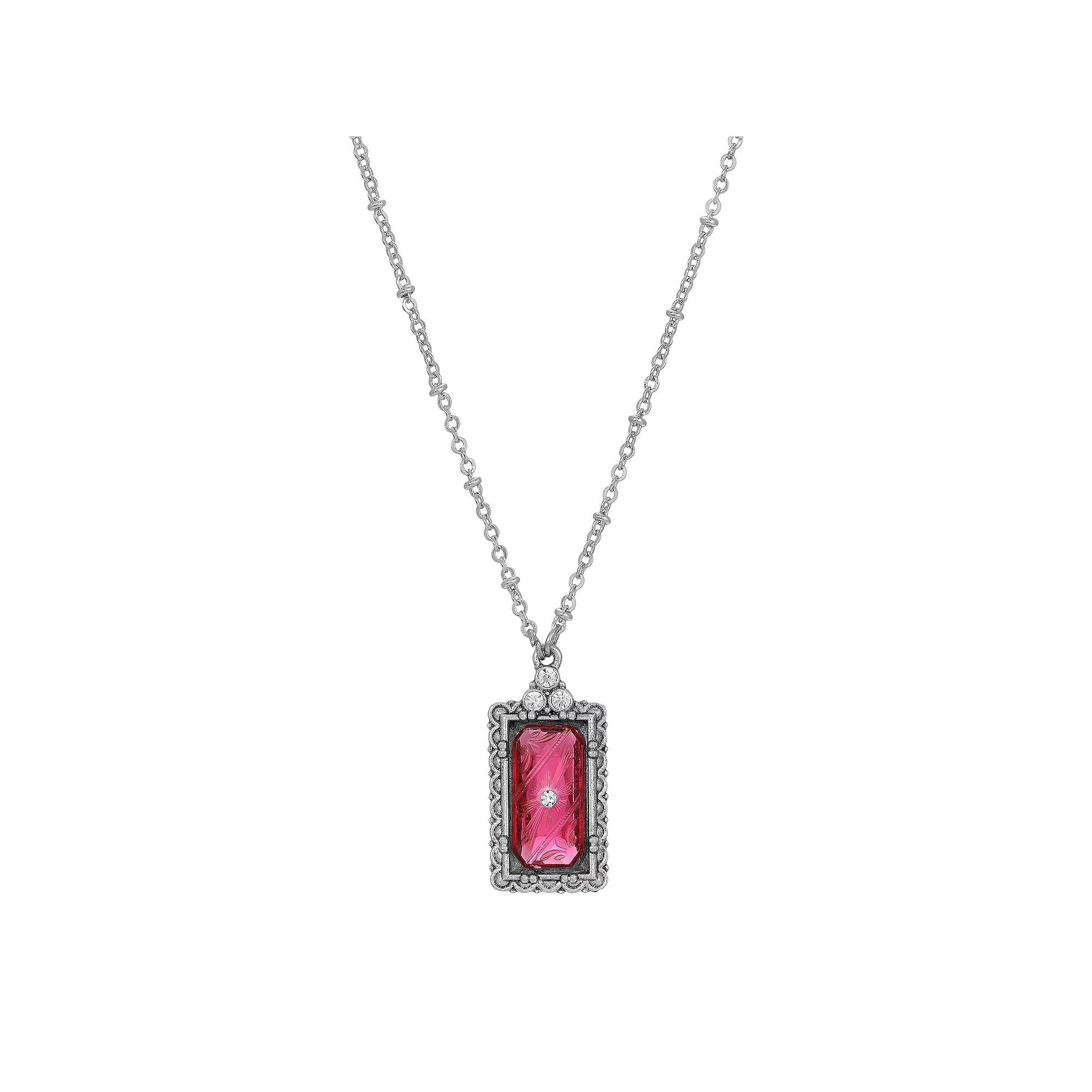 1928 Silver Tone Crystal Etched Pendant Necklace, Womens, Pink Product Image