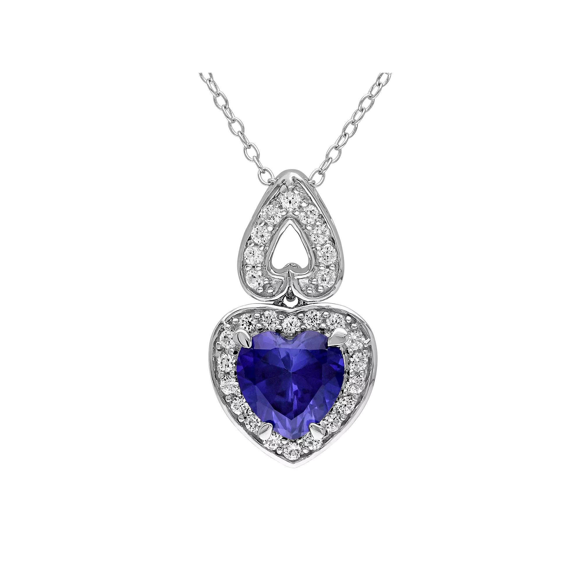 Stella Grace Lab-Created Blue & White Sapphire Sterling Silver Heart Pendant Necklace, Women's, Size: 18" Product Image