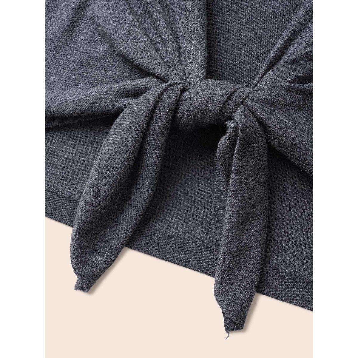 Plus Size Kimono Collar Button Detail Asymmetrical Hem Cardigan DimGray Women Casual Loose Long Sleeve Everyday Cardigans BloomChic 22-24/3X Product Image