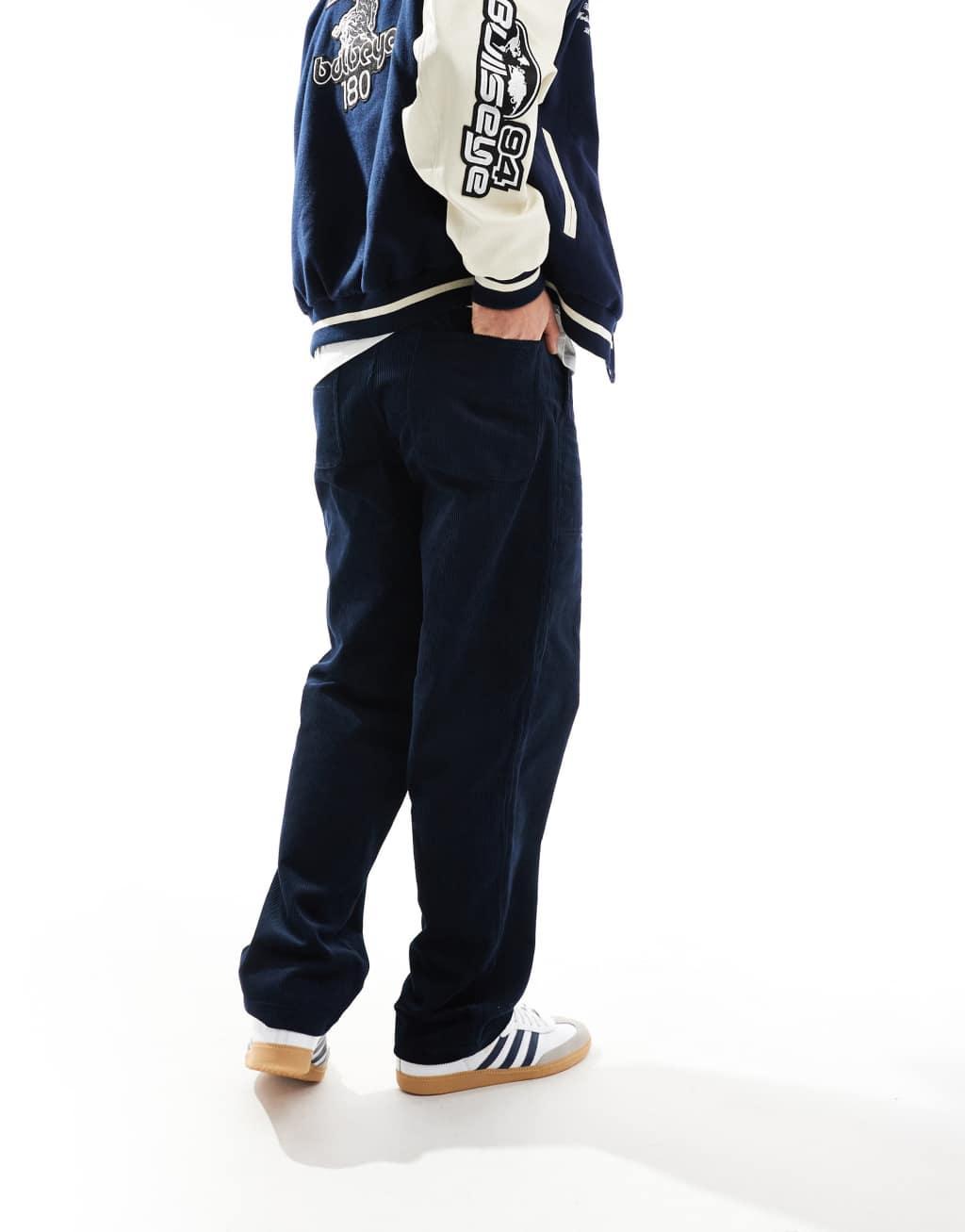 ASOS DESIGN baggy cord pants in navy Product Image