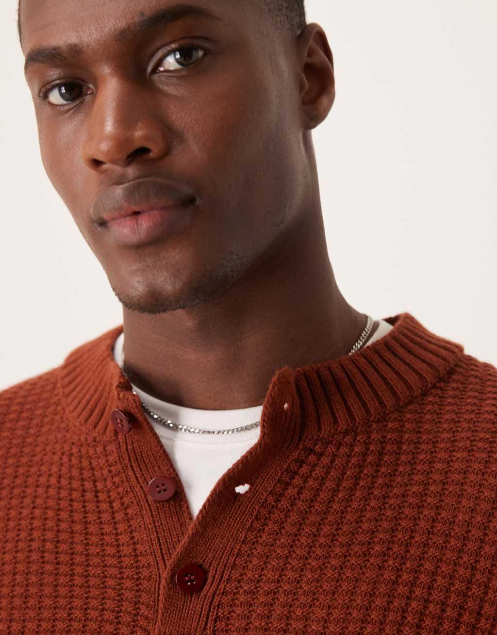 ASOS DESIGN super oversized boxy sweater with henley neck in rust Product Image