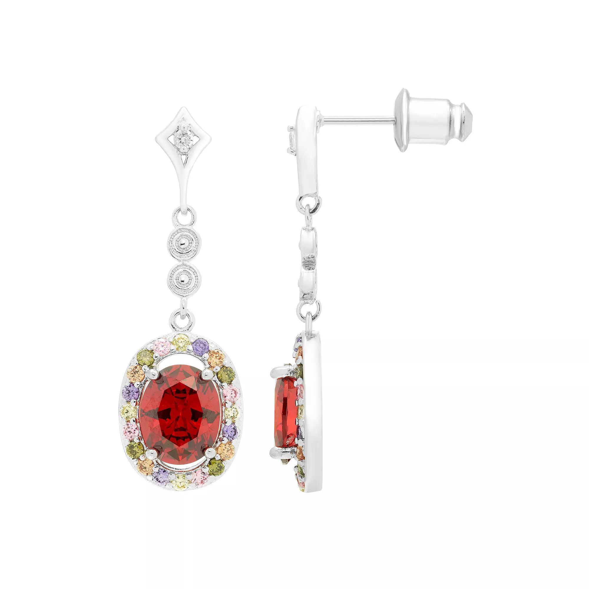 A&M Silver Tone Ruby Accent Drop Earrings, Womens Product Image
