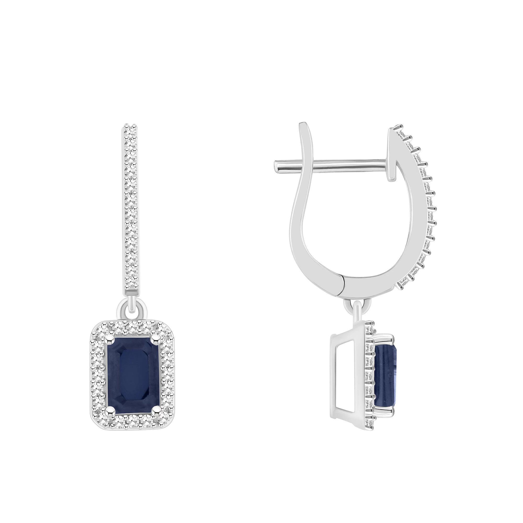Celebration Gems Sterling Silver Emerald-Cut Ruby & 1/3 Carat T.W. Diamond Hoop Drop Earrings, Women's Product Image
