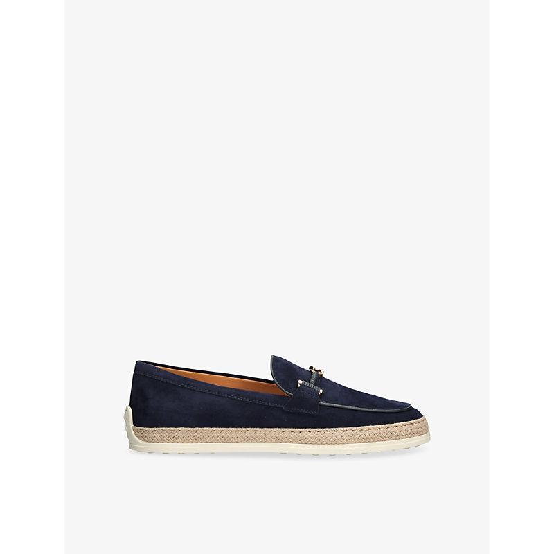 TOD'S Womens Navy Gomma 92k Buckle-embellished Suede Loafers Product Image