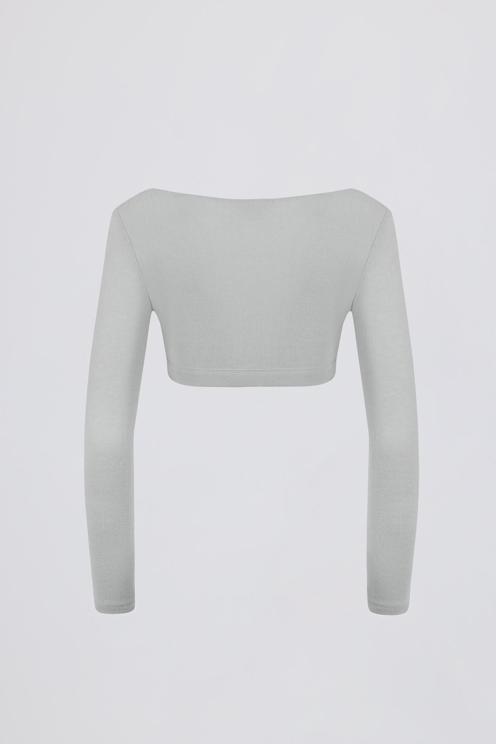 Brushed Jersey Wrap Crop Top in Fog Grey Female Product Image