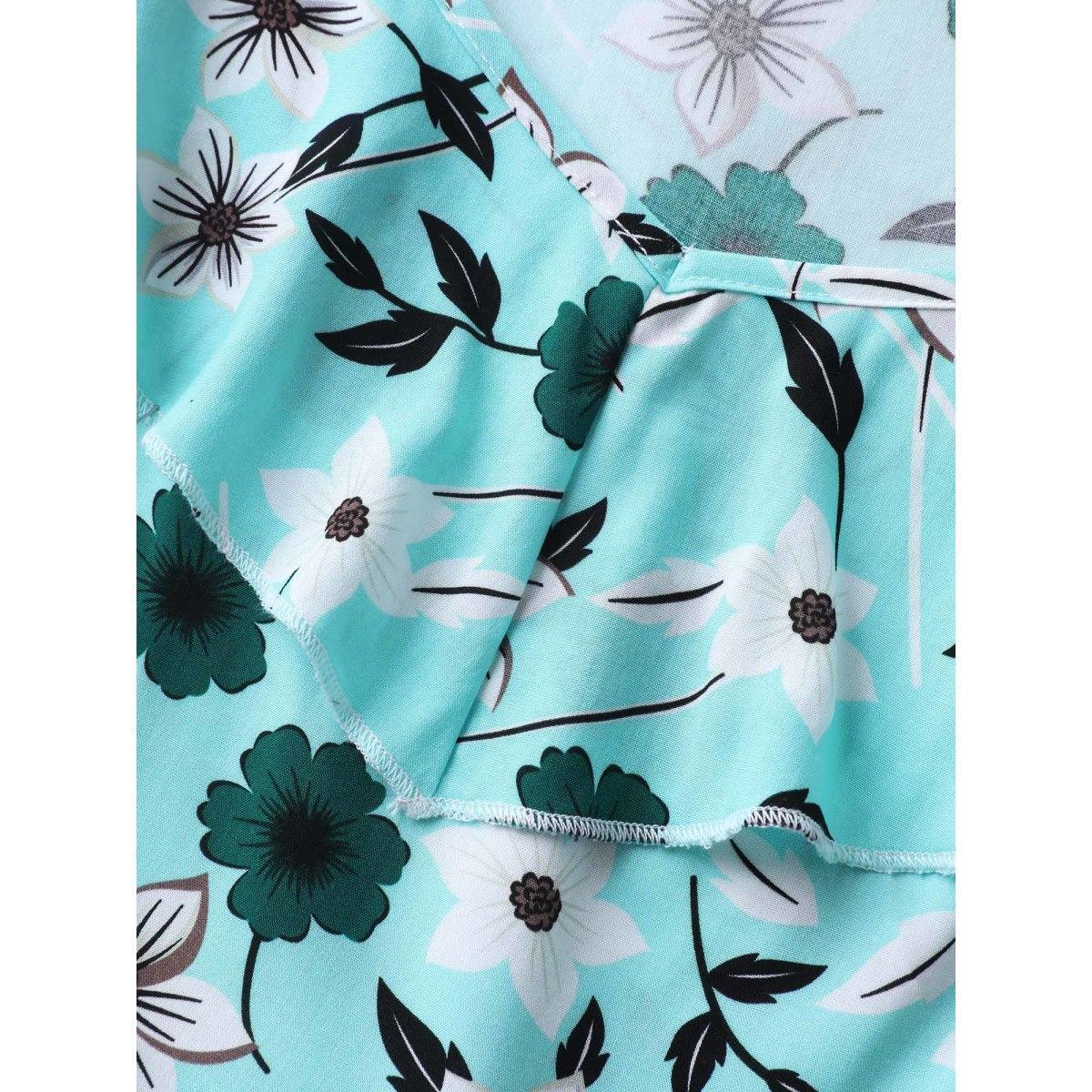 Plus Size Off-Shoulder Floral Print Adjustable Midi Dress Turquoise Women Non Sleeveless Curvy BloomChic 30/6X Product Image