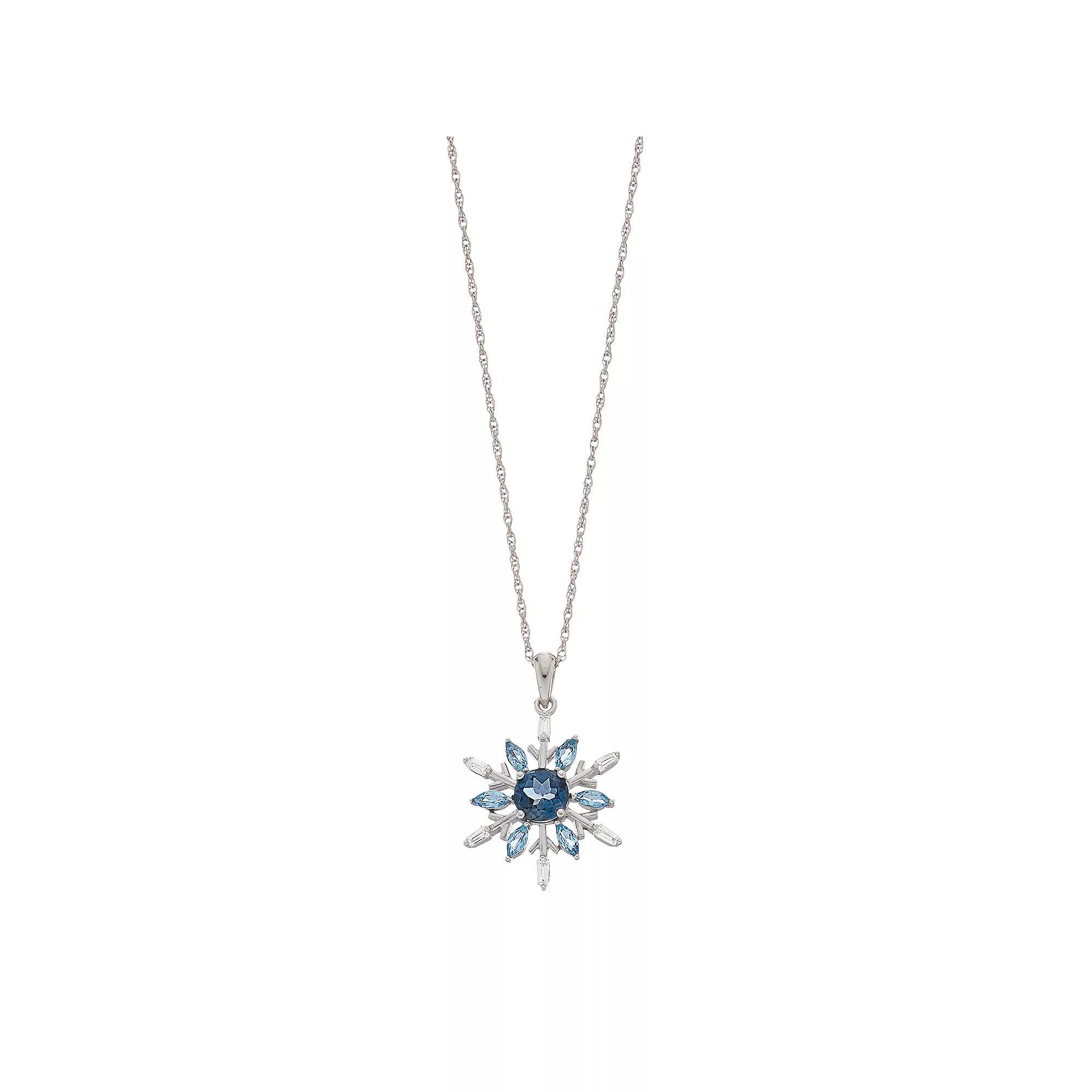 Sterling Silver London Blue Topaz, Swiss Blue Topaz & Lab-Created White Sapphire Snowflake Pendant Necklace, Women's, Size: 18" Product Image